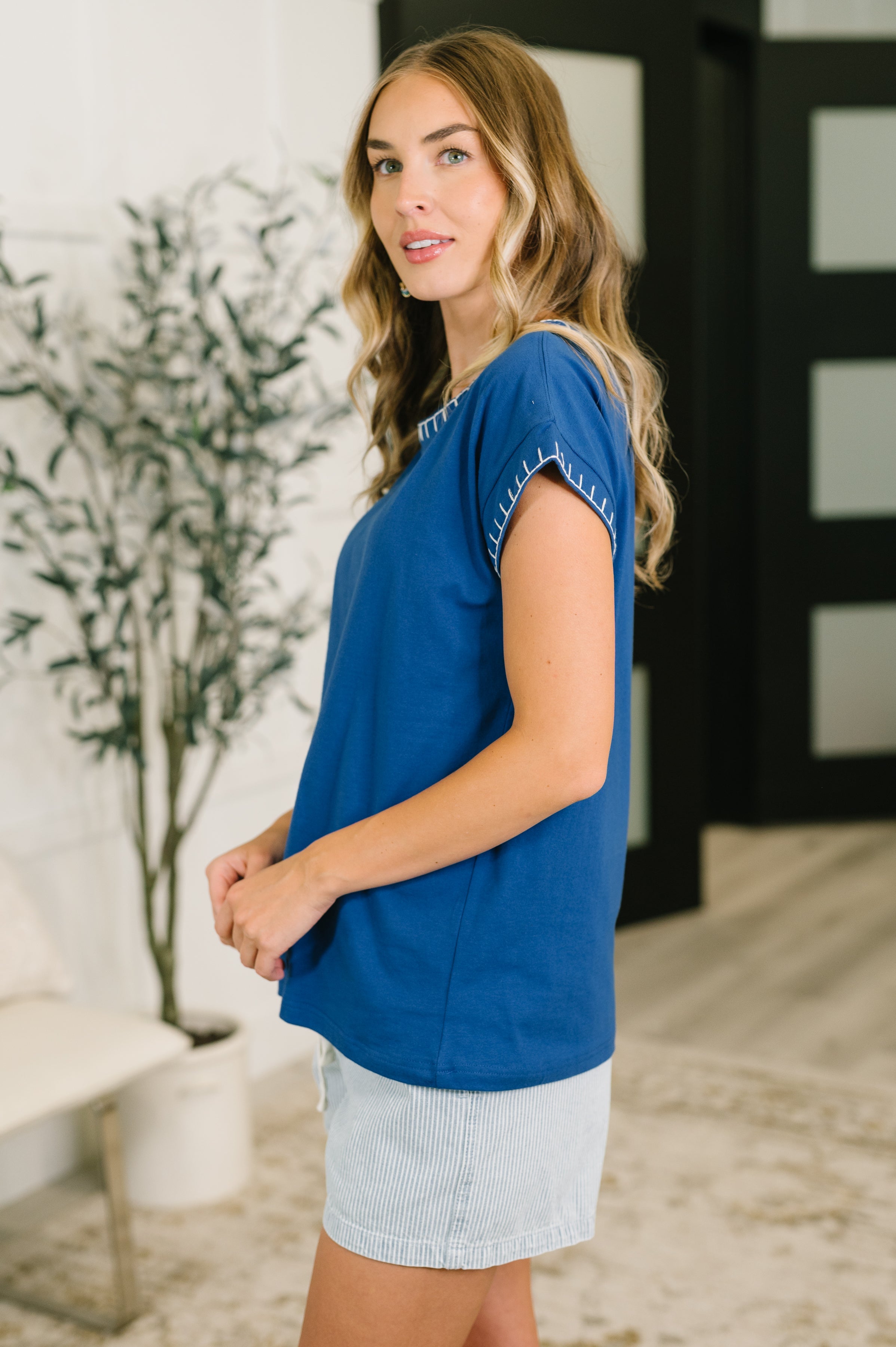 Little Details Cotton Top in Blue