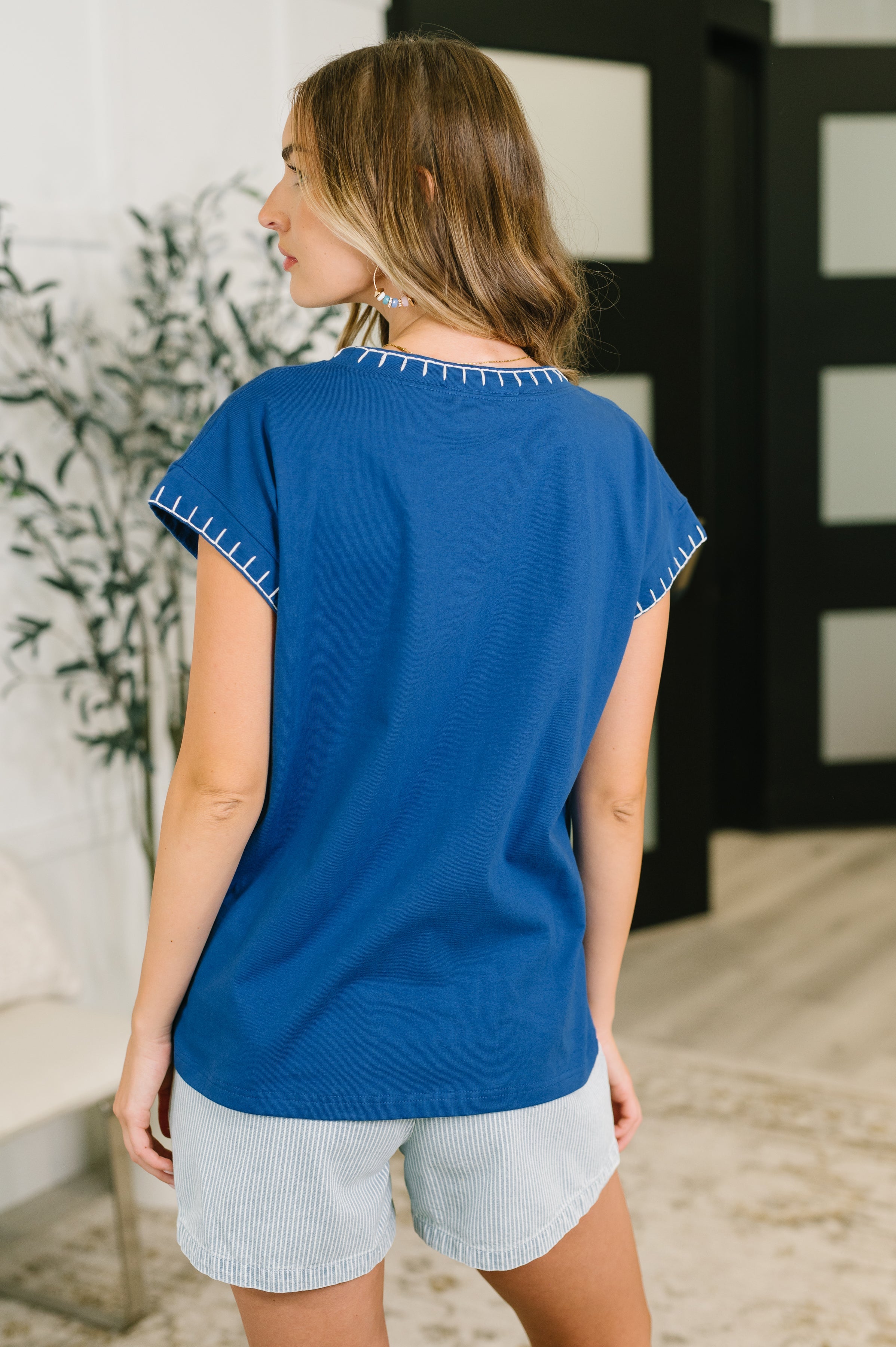 Little Details Cotton Top in Blue