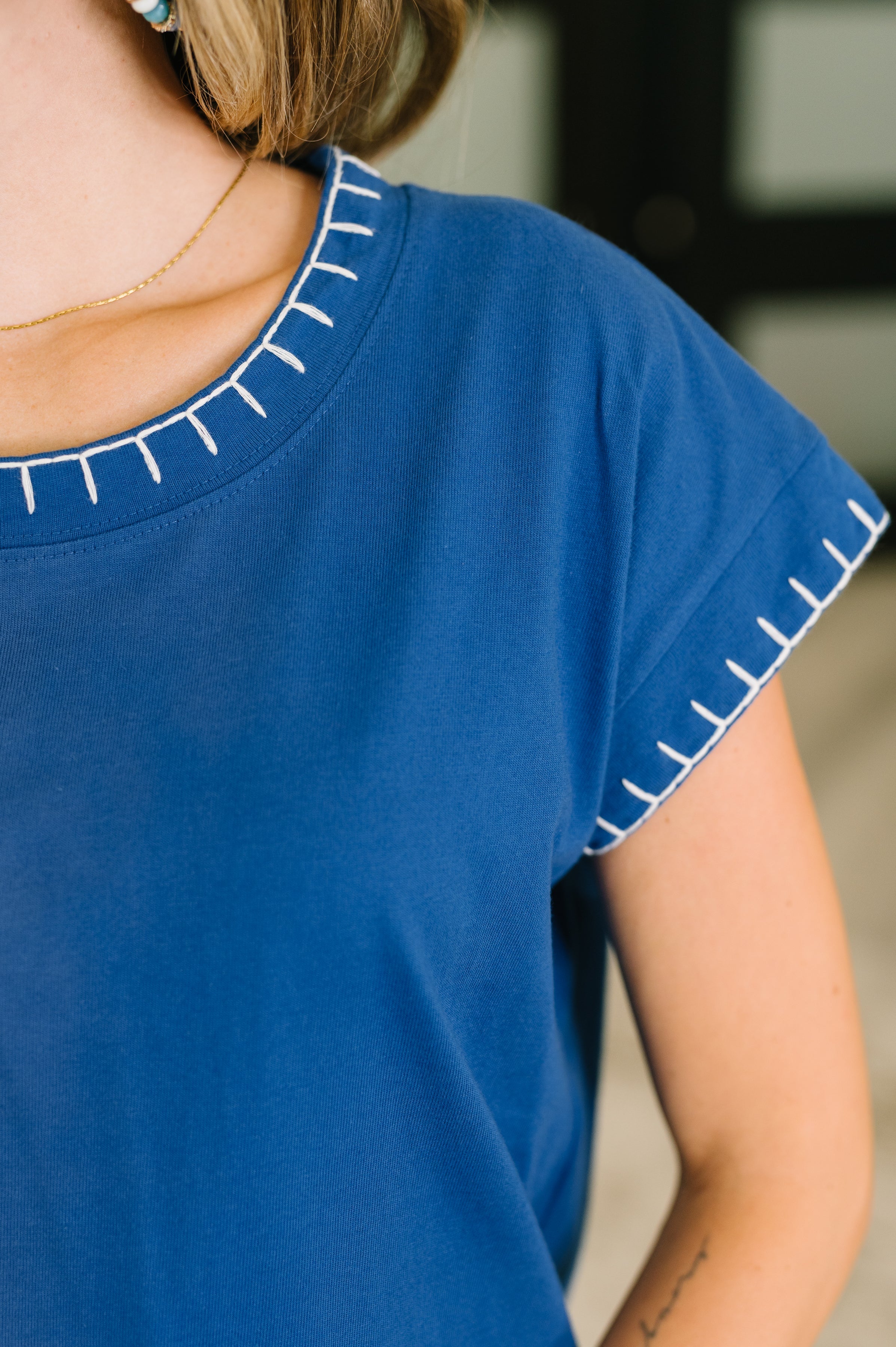 Little Details Cotton Top in Blue