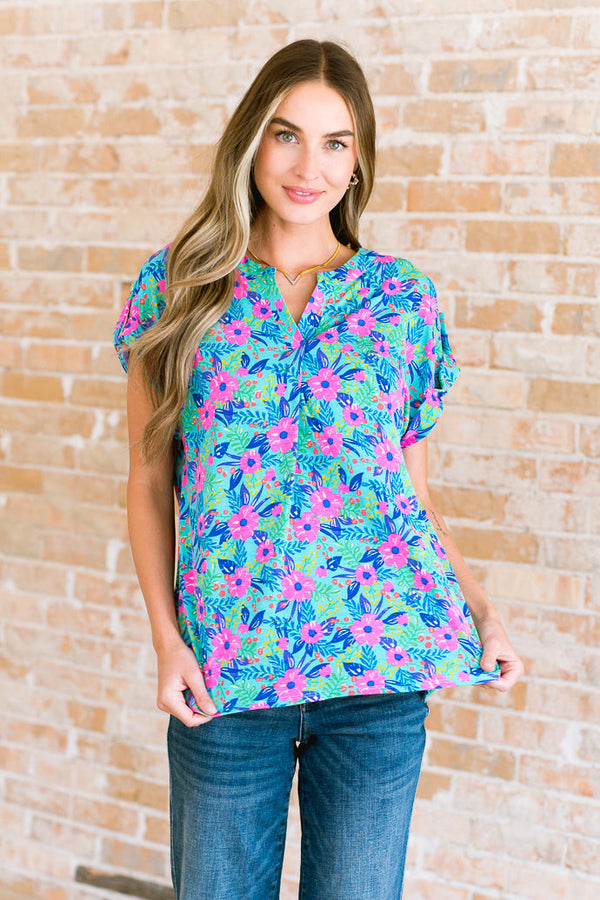 Lizzy Cap Sleeve Top in Mint and Lavender Floral