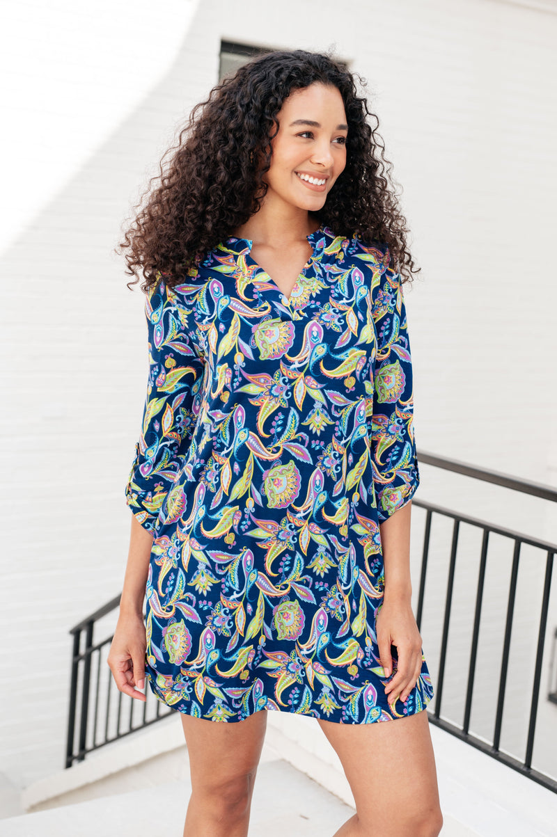 Lizzy Dress in Navy and Bright Paisley Floral Dress