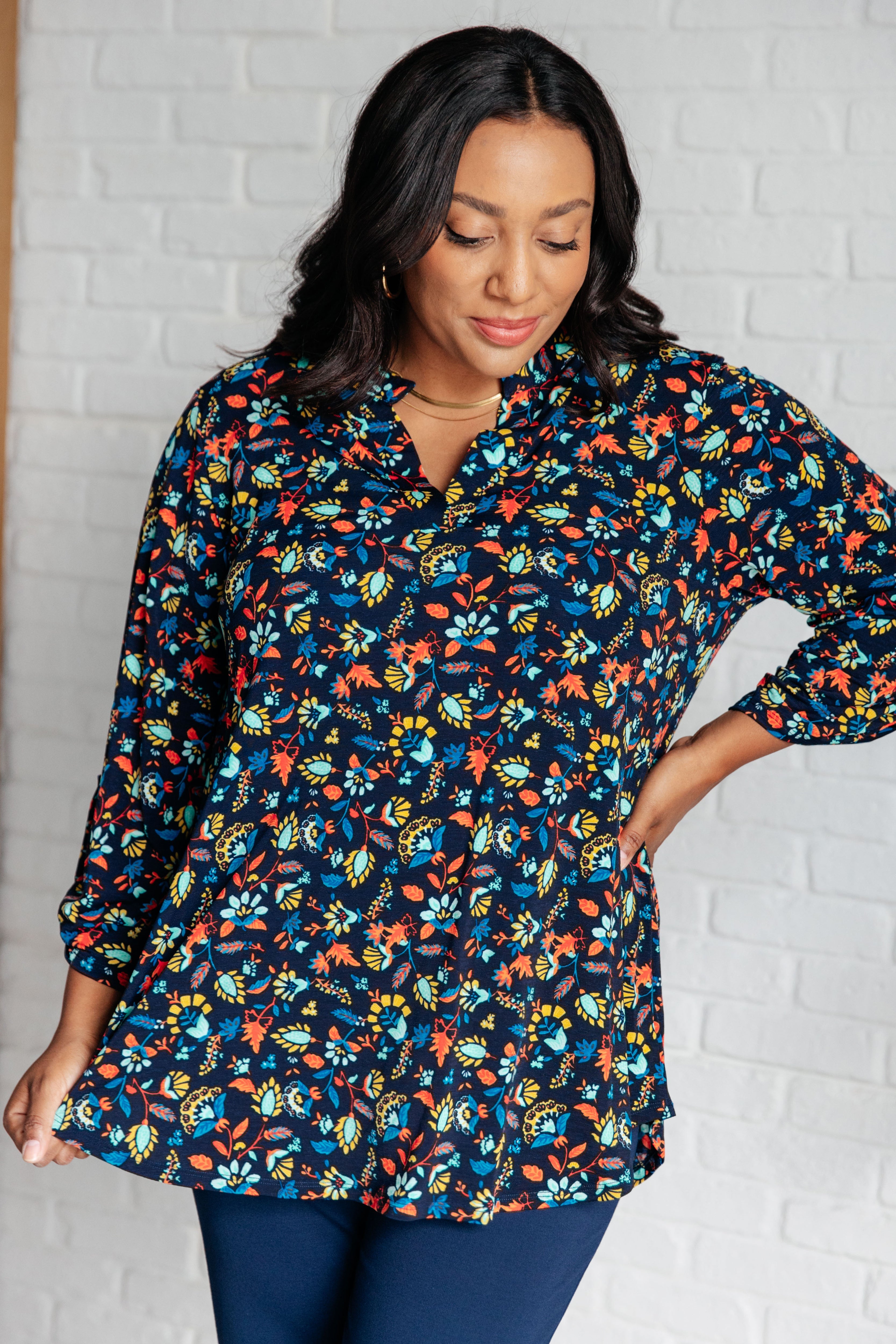 Dear Scarlett Lizzy Top in Teal Multi Floral