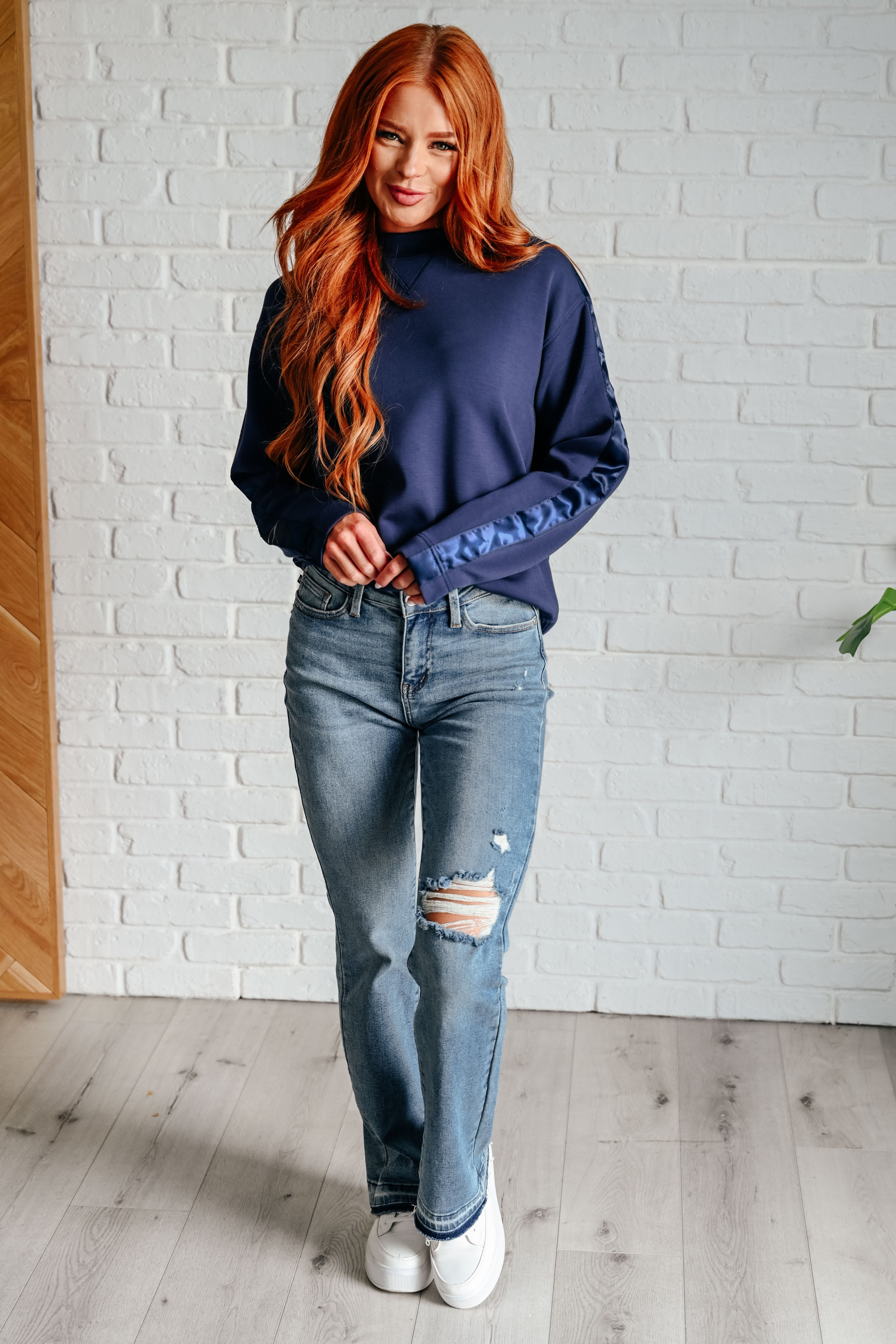 Nantucket Navy Lysa Satin Stripe Pullover