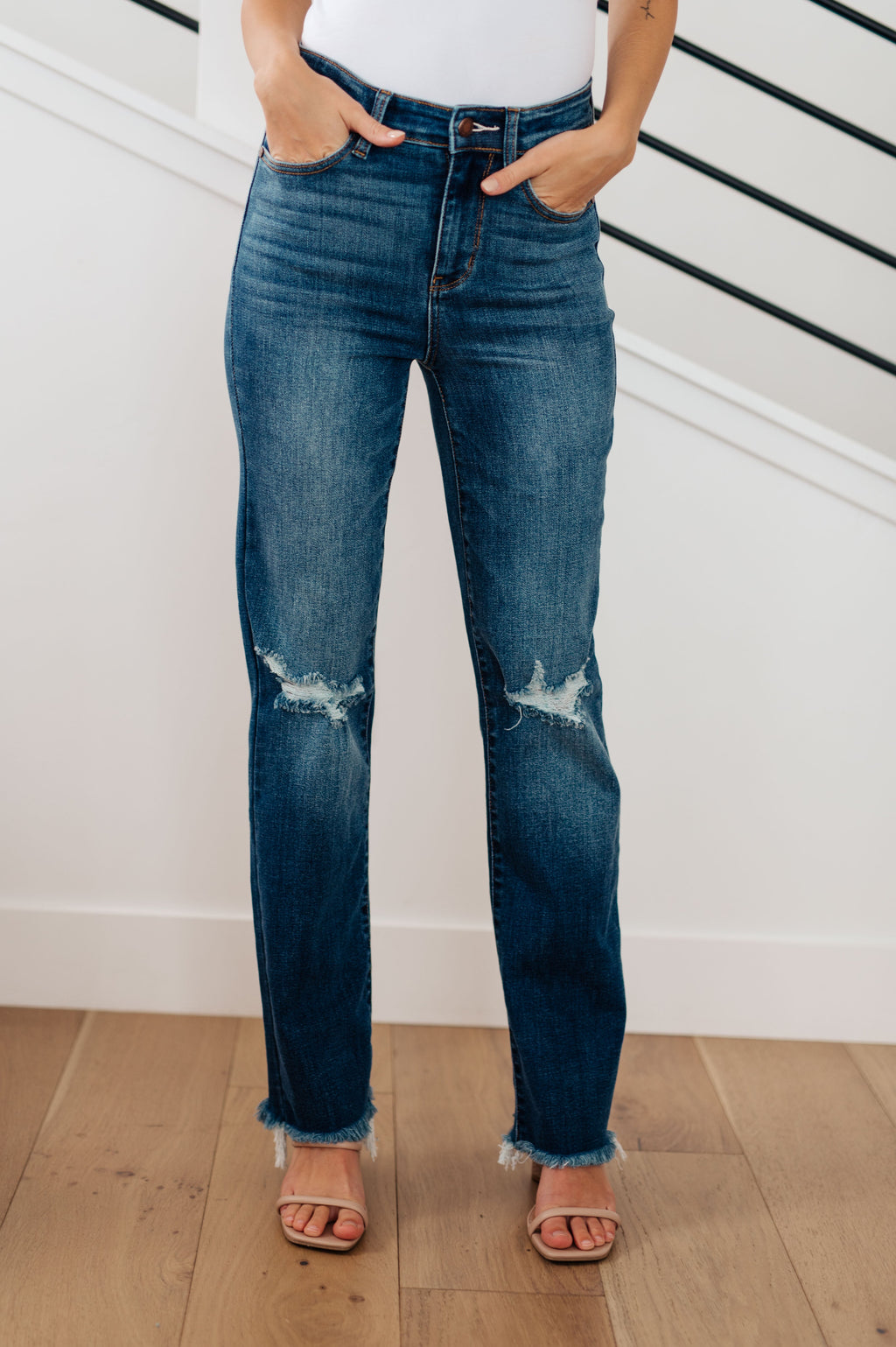 Judy Blue Morgan High Rise Distressed Straight Jeans – Forever Dolled Up