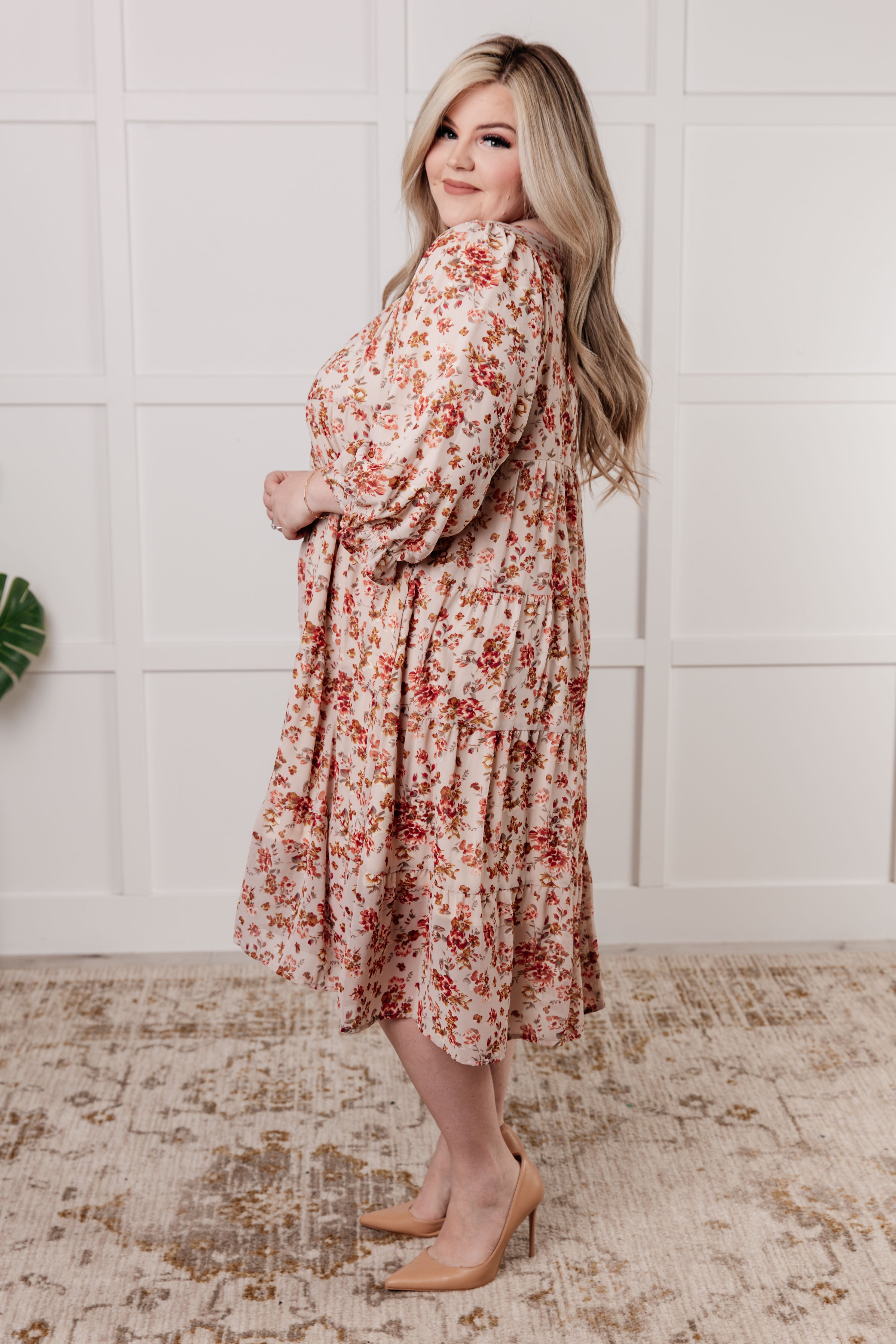 Chiffon Balloon Sleeve Floral Dress