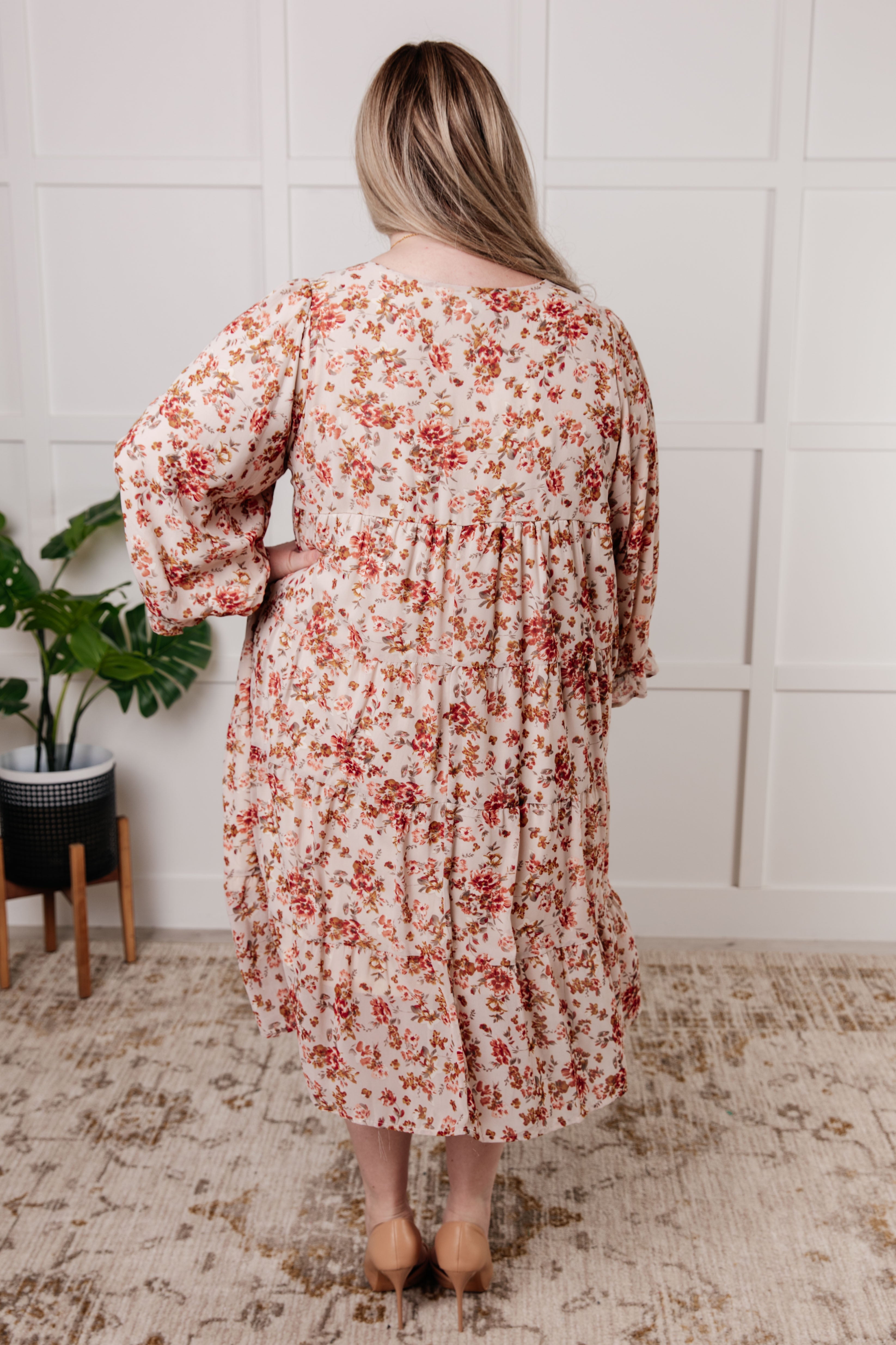 Chiffon Balloon Sleeve Floral Dress