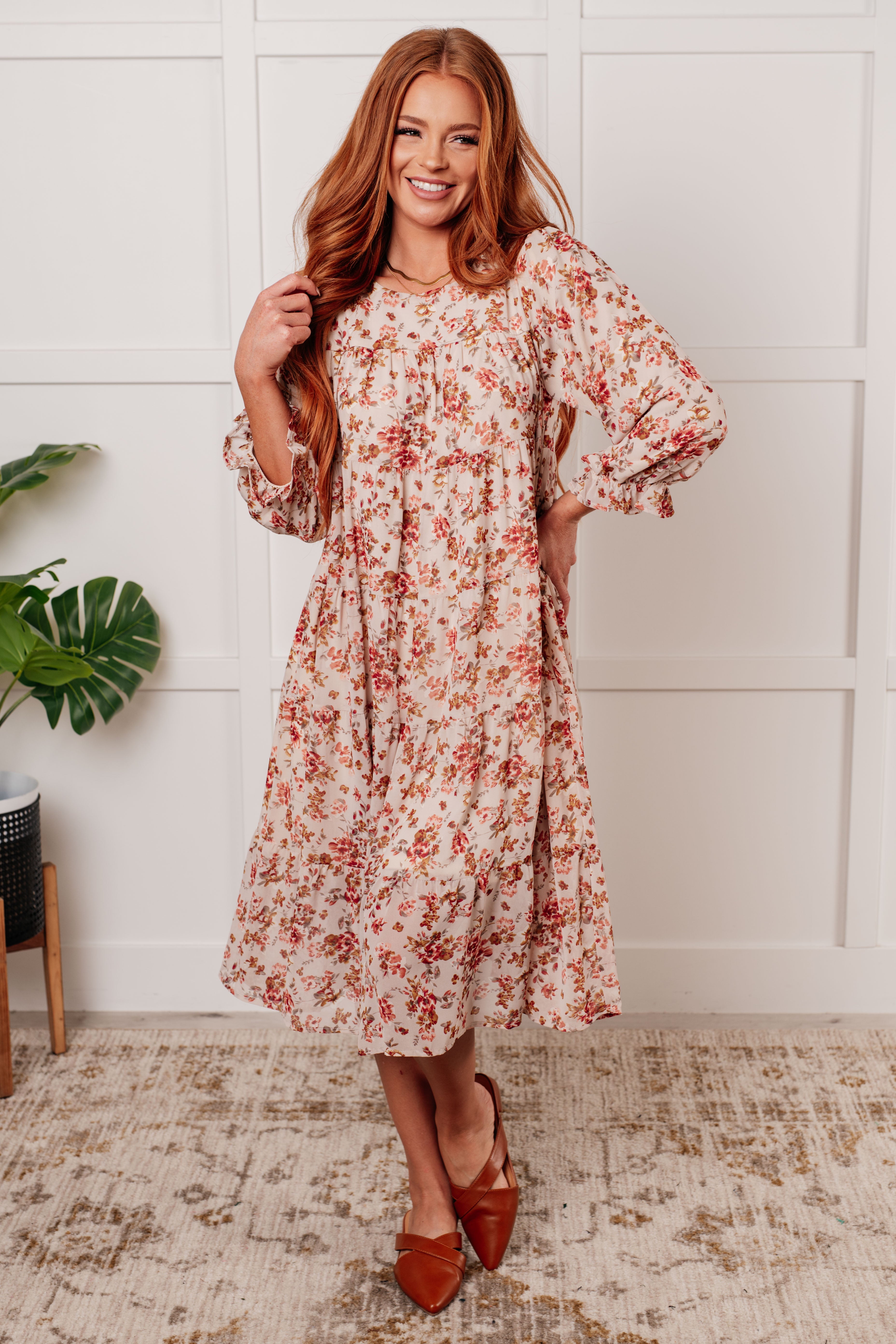 Chiffon Balloon Sleeve Floral Dress