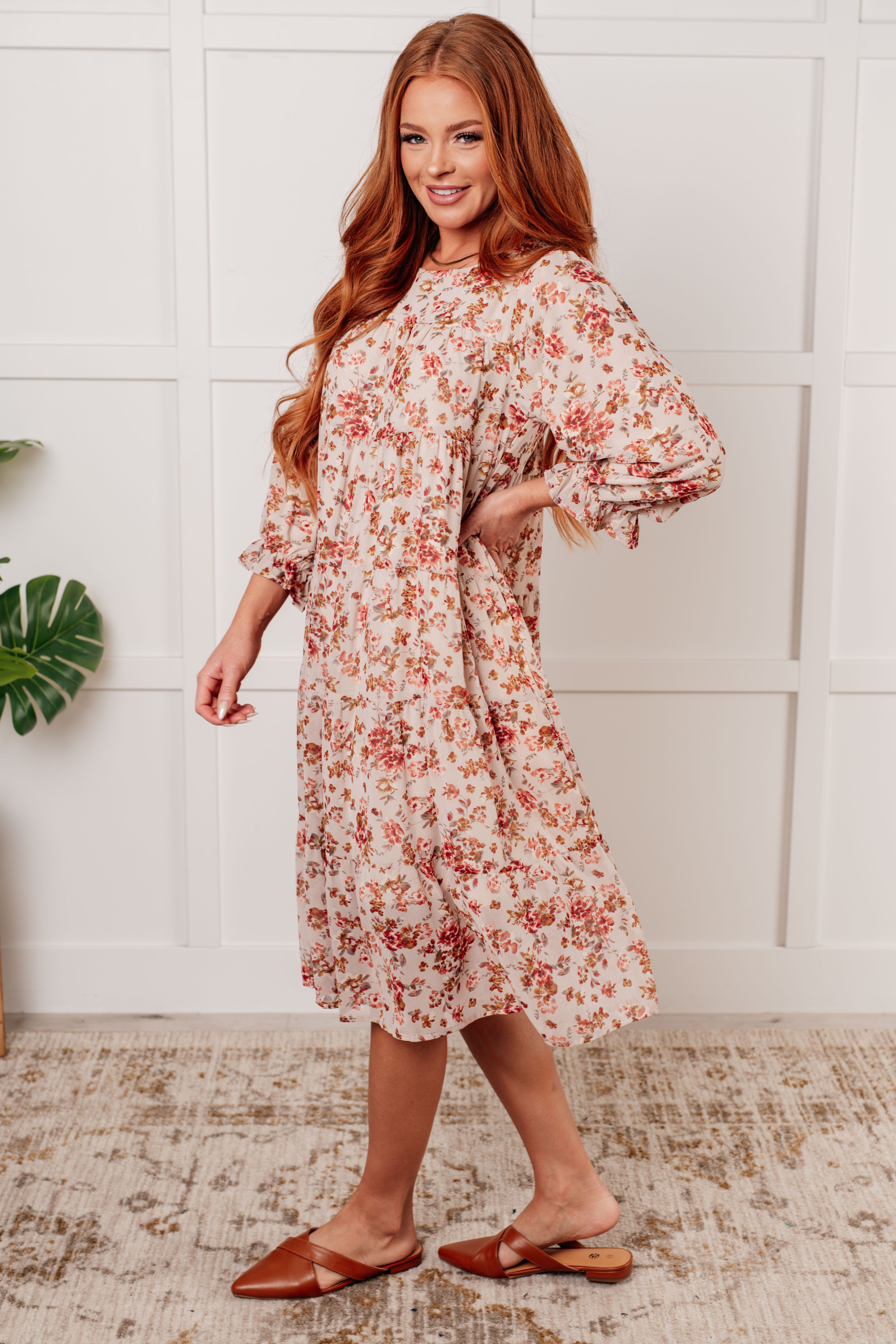 Chiffon Balloon Sleeve Floral Dress