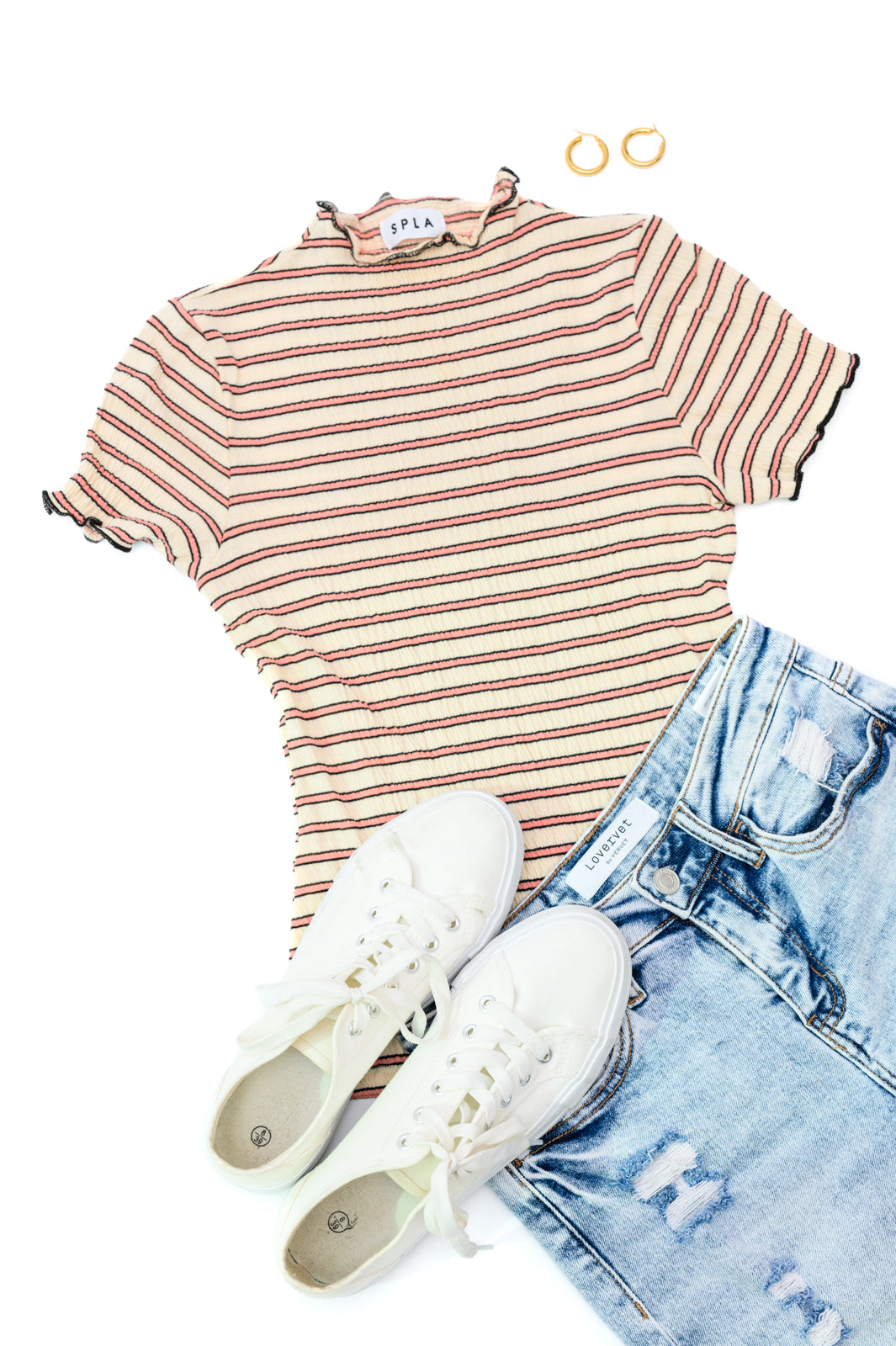 Nostalgic Note Striped Mock Neck Top