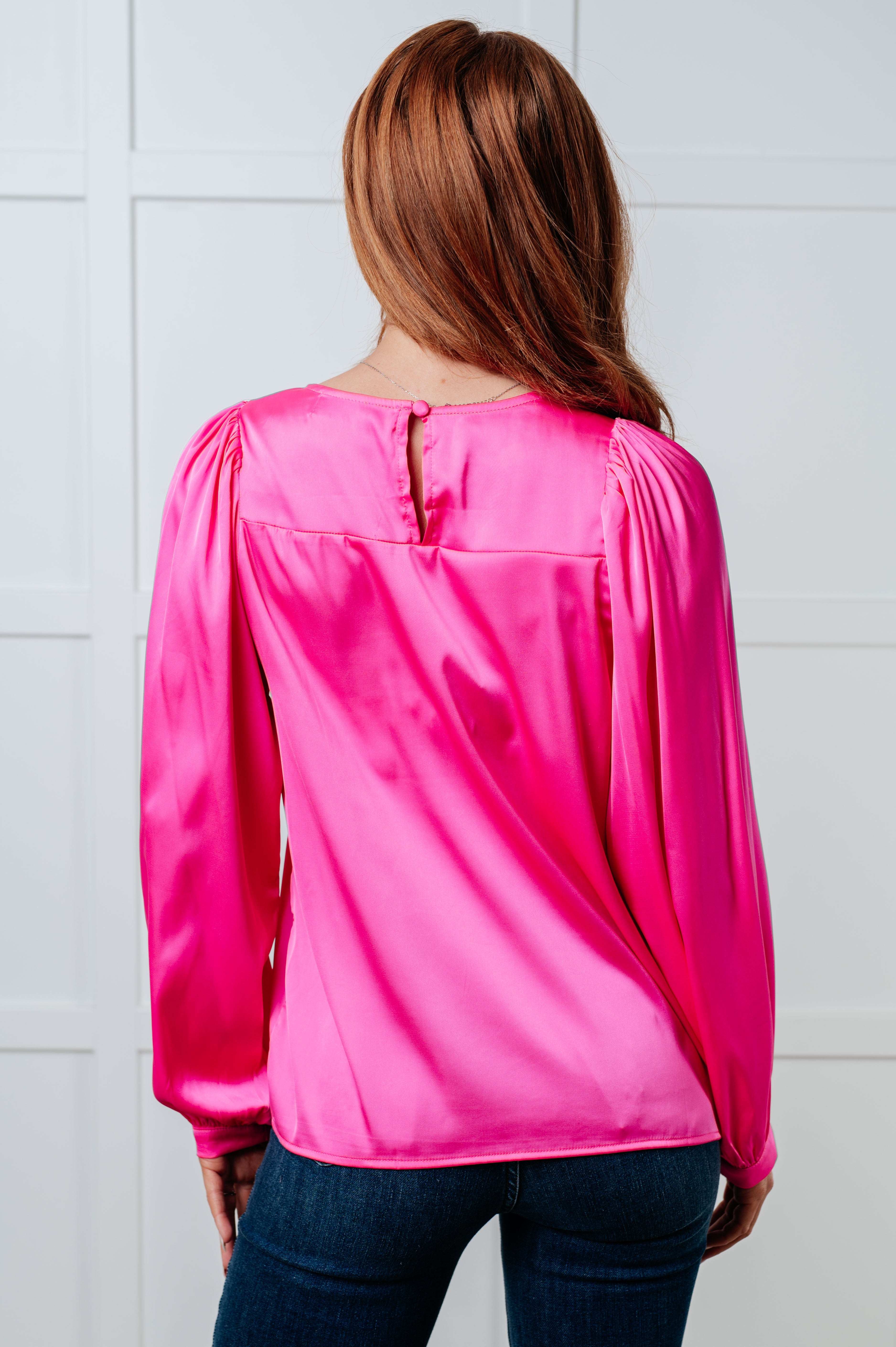 Pretty in Pink Puff Sleeve Satin Blouse