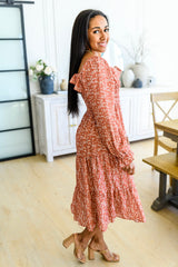 Fall Maxi Dress Now Is Your Chance Floral Midi Dress In Rust -SALE-