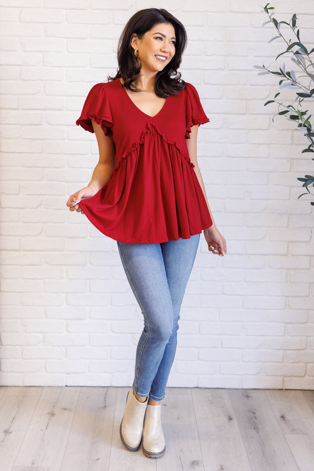 Ruffle Jewel Babydoll Top