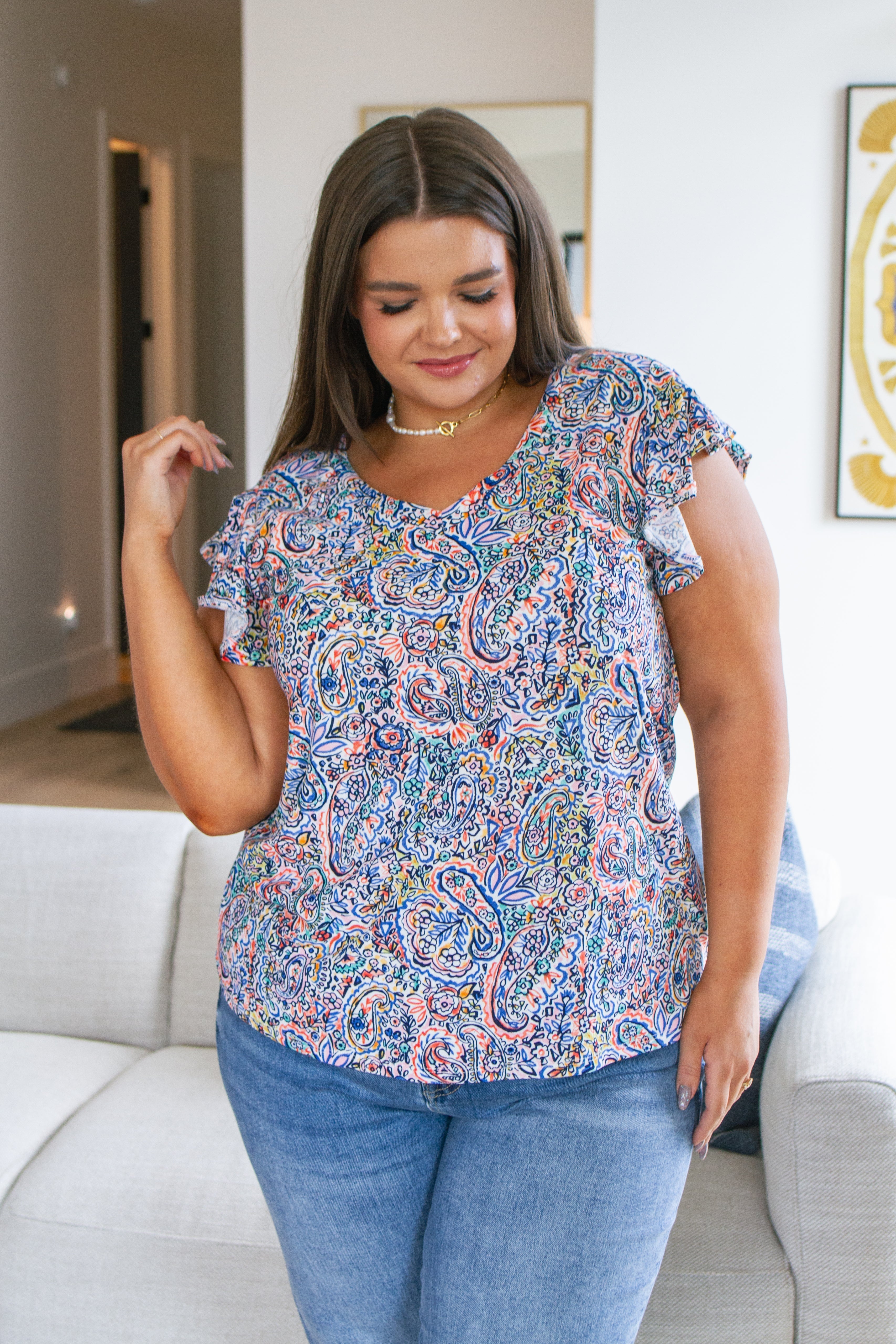 Copy of Patient in Paisley Flutter Sleeve Top -SALE-