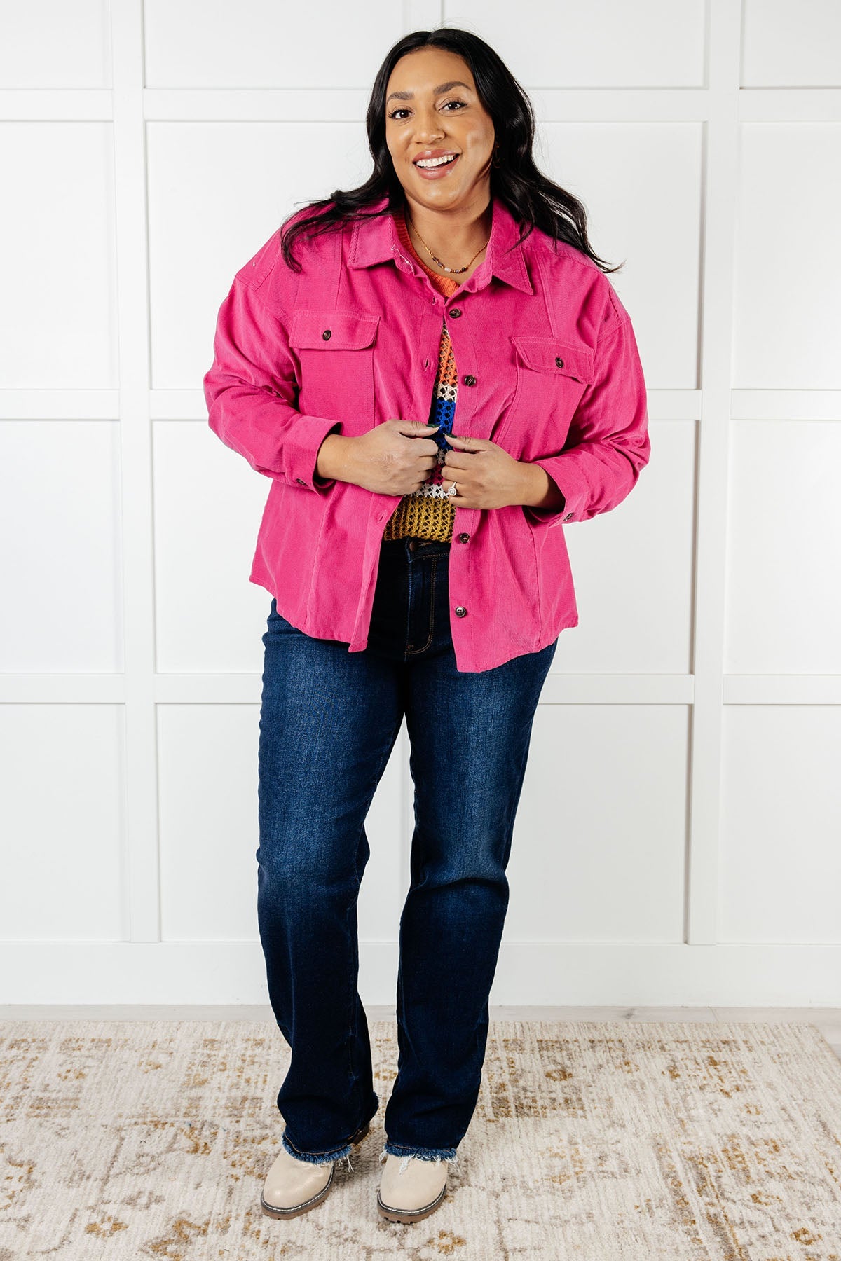 Perfect Pop of Pink Cotton Jacket Corduroy Cute Jacket Size SMALL-3XL Plus Size