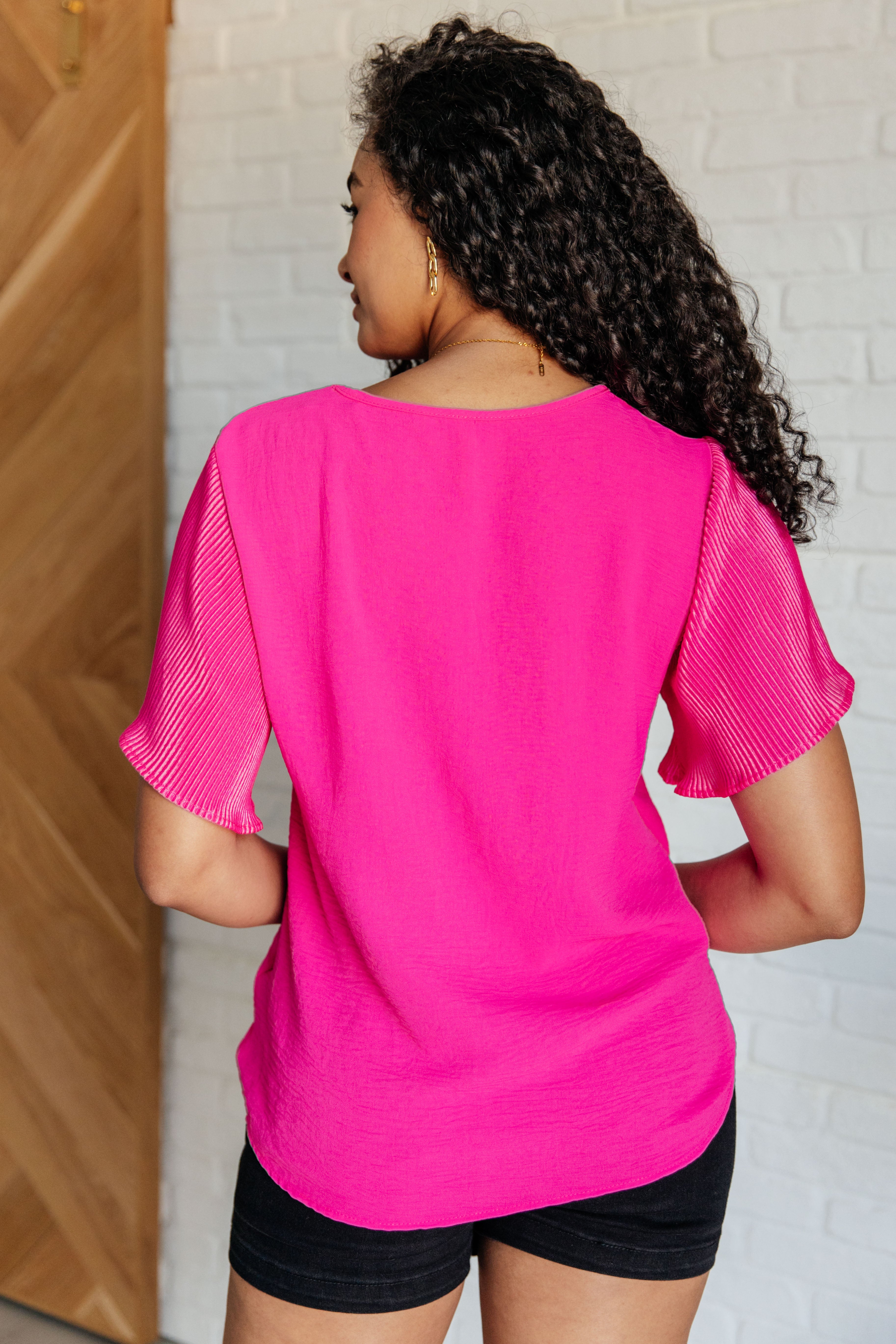 Neon Pink Ruffle Sleeve Top