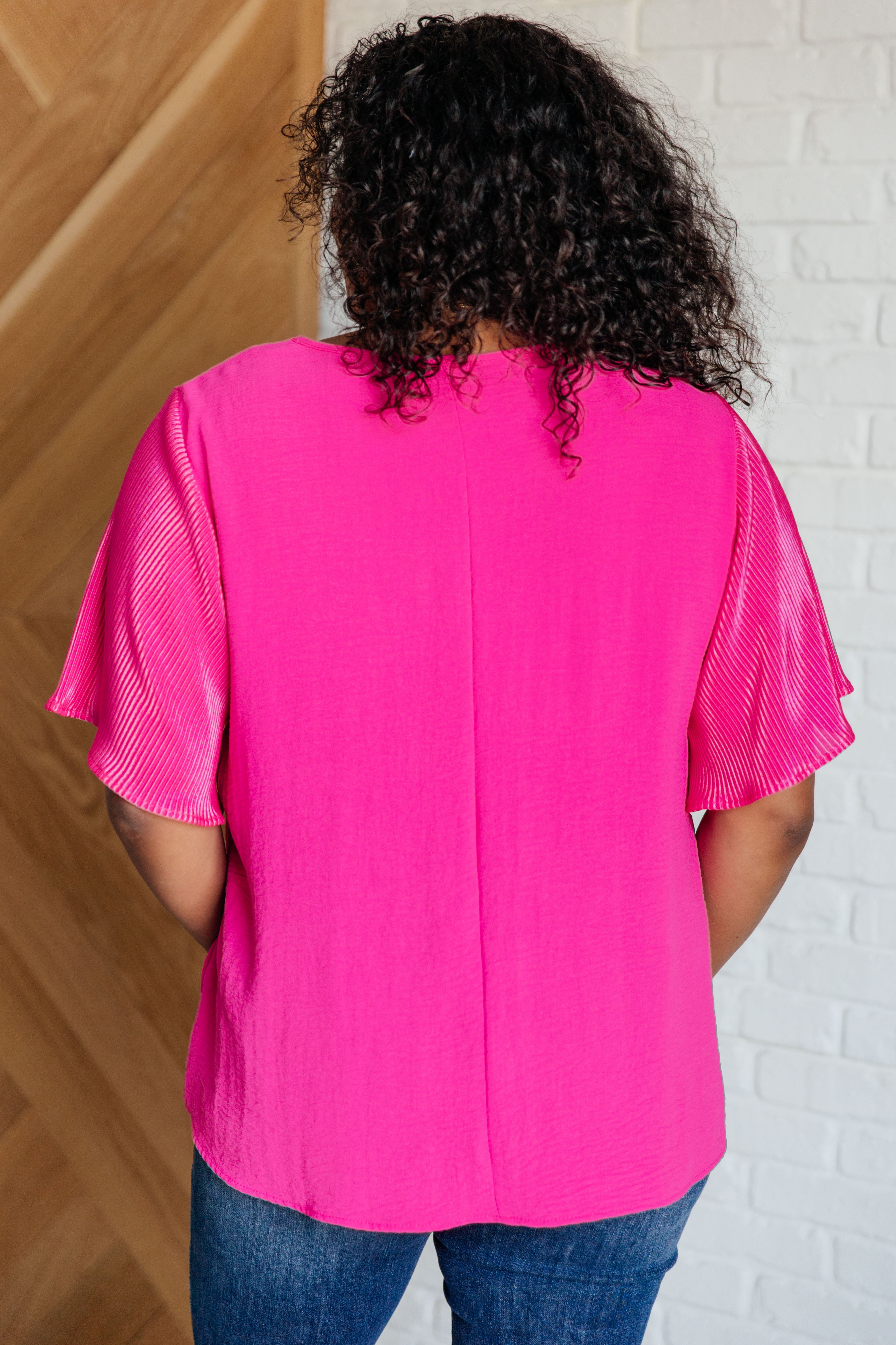 Neon Pink Ruffle Sleeve Top