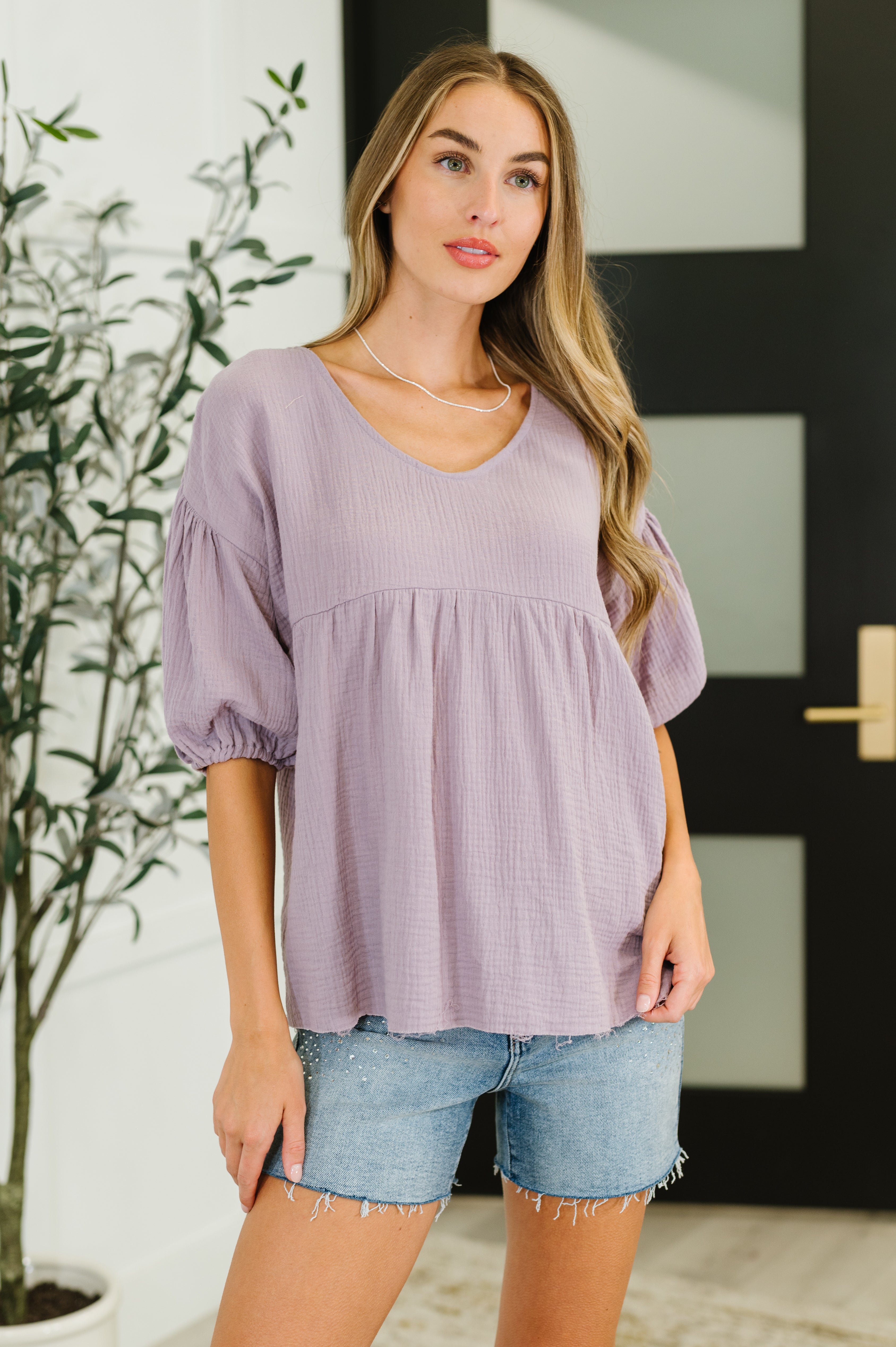Lovely In Lavender Cotton Peasant Blouse