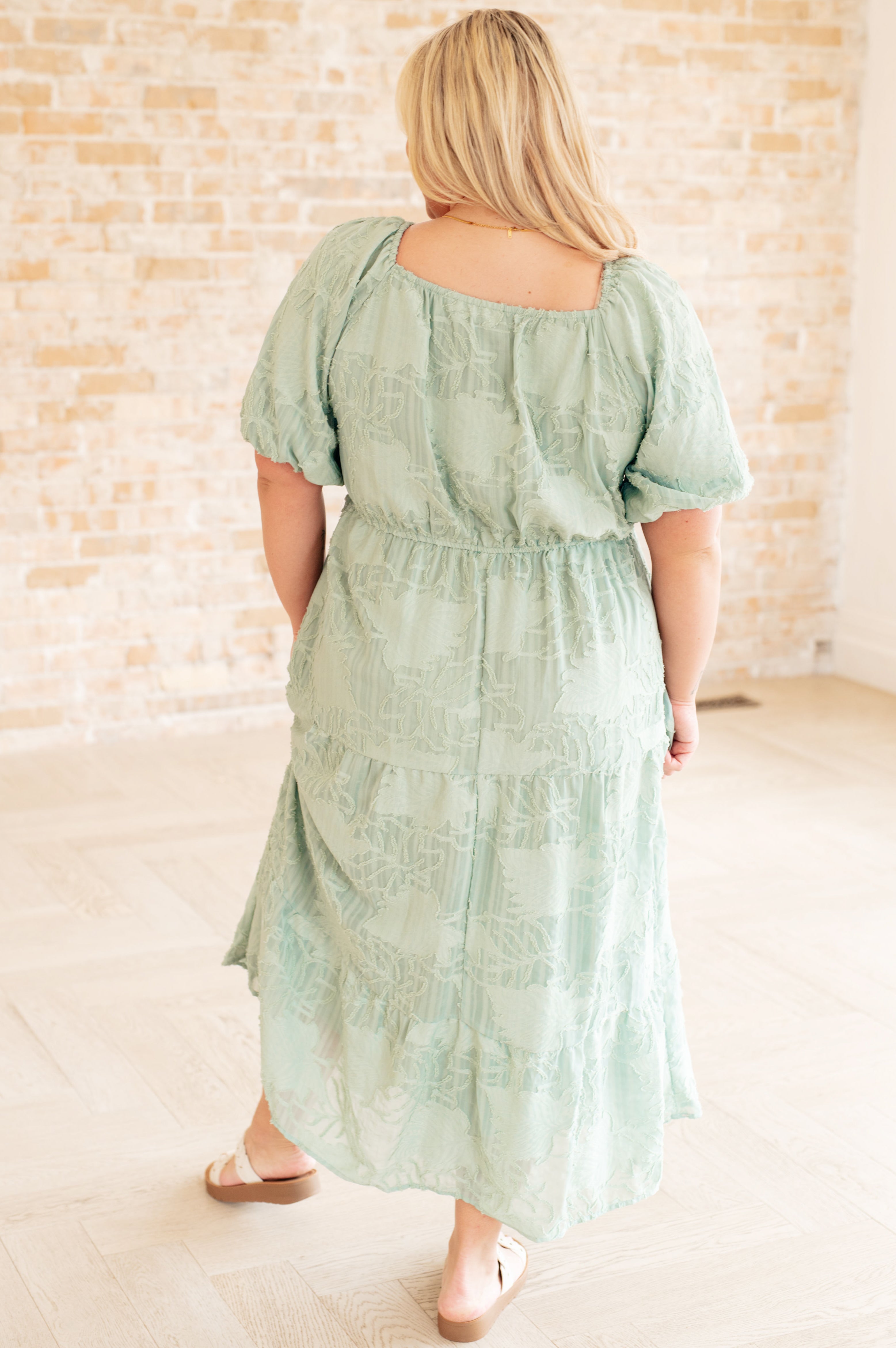 Serenity in Sage Tiered Balloon Sleeve Coquette Dress