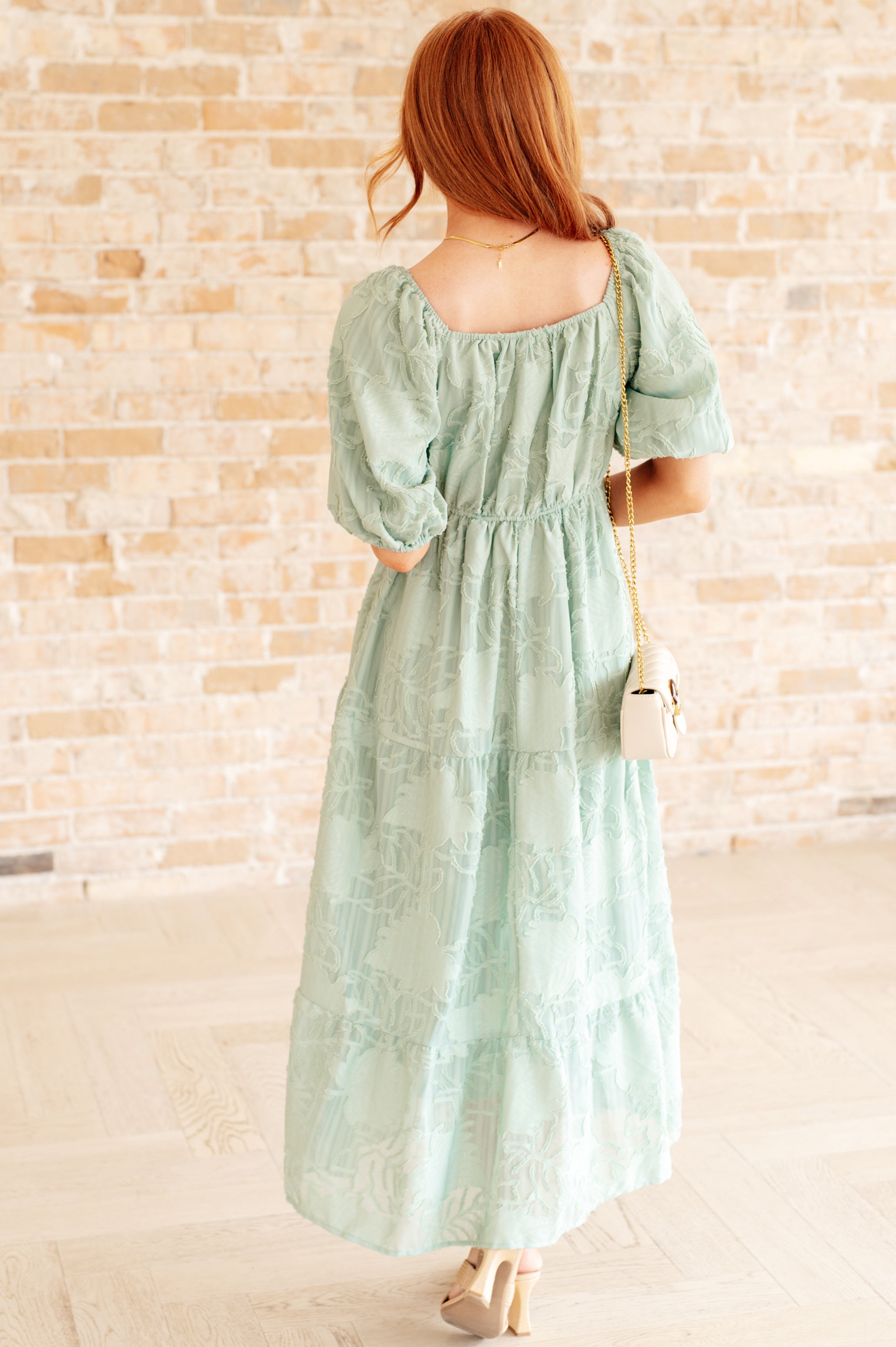 Serenity in Sage Tiered Balloon Sleeve Coquette Dress