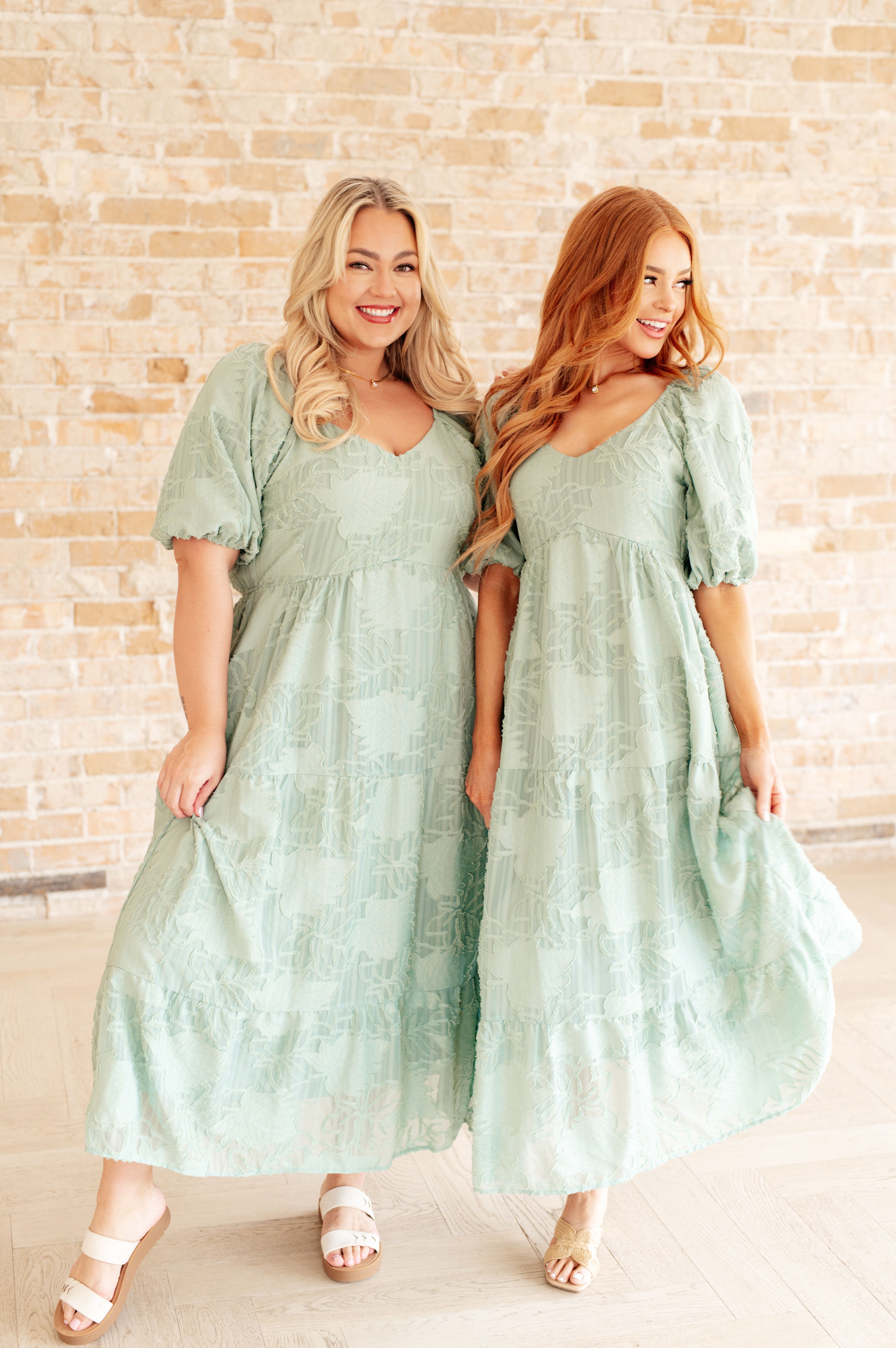 Serenity in Sage Tiered Balloon Sleeve Coquette Dress