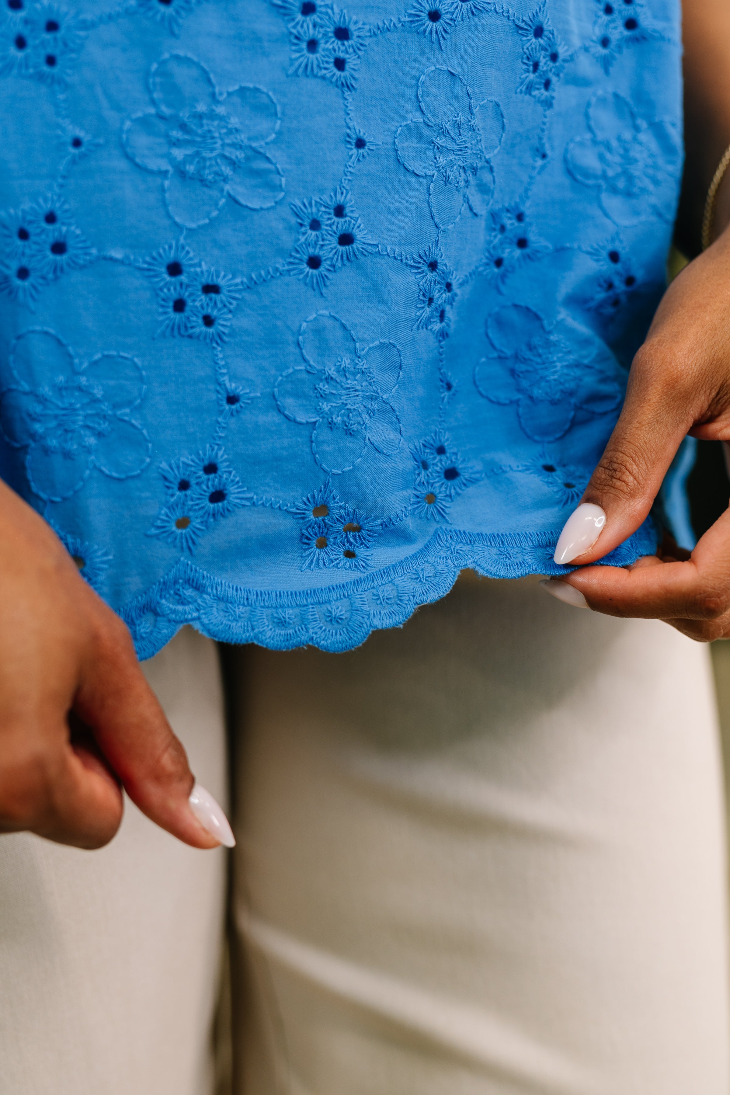 Refined Darling Eyelet Cotton Blouse in Royal Blue