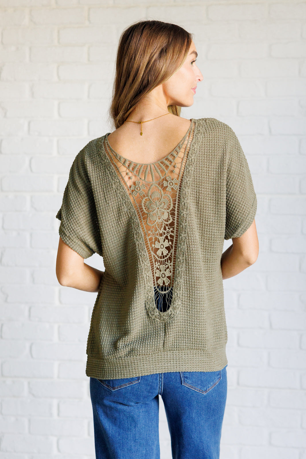 Secret Lace Back Top in Olive