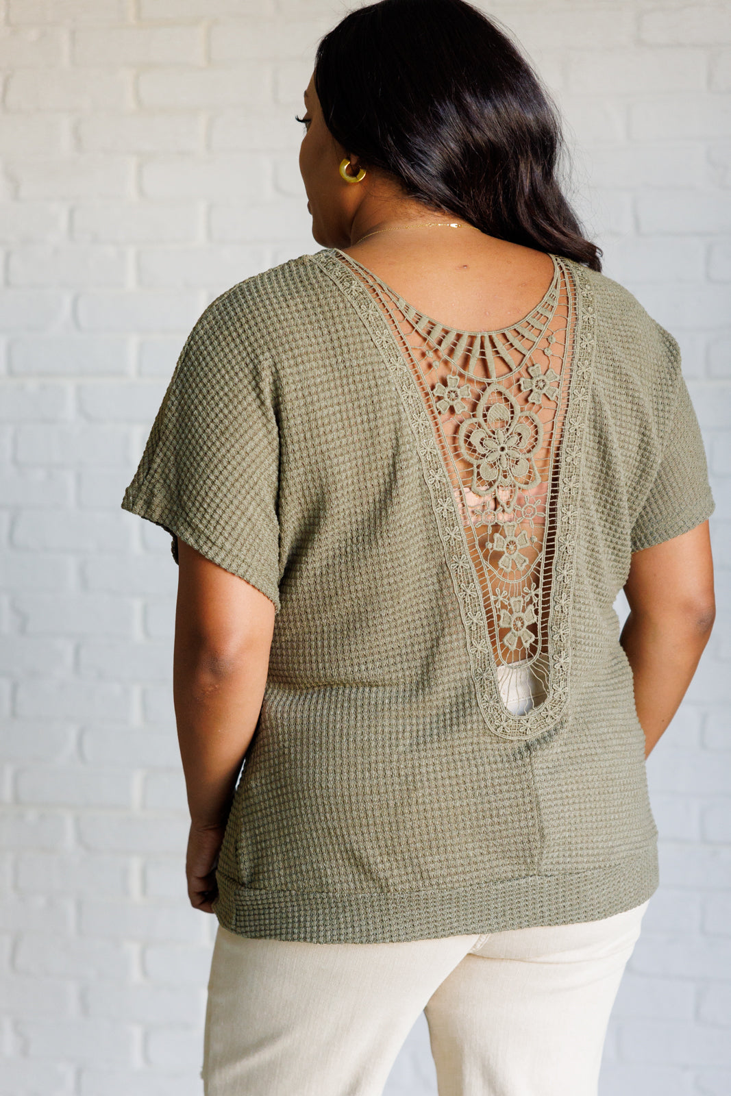 Secret Lace Back Top in Olive