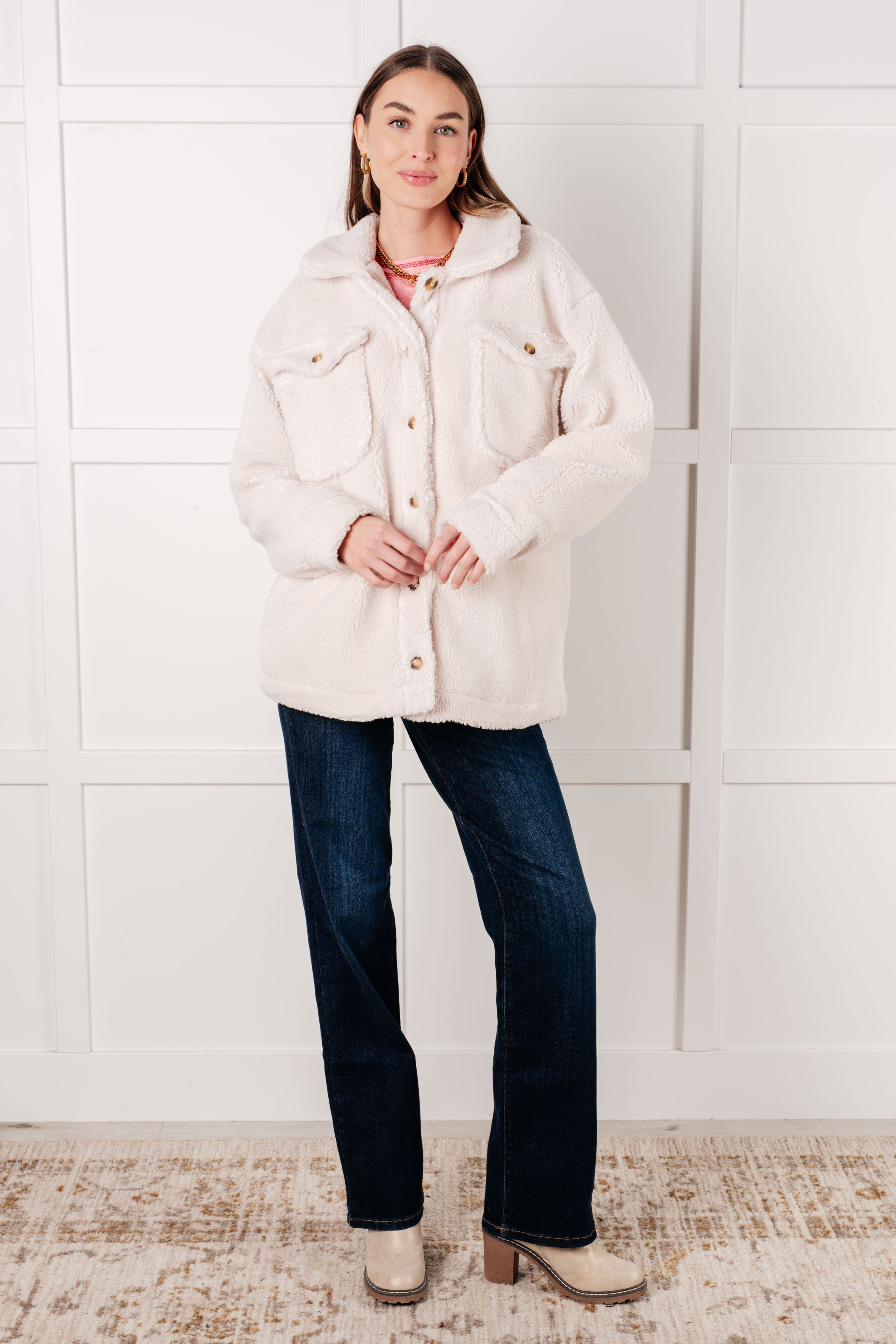 Cozy Cabin Sherpa Coat in White