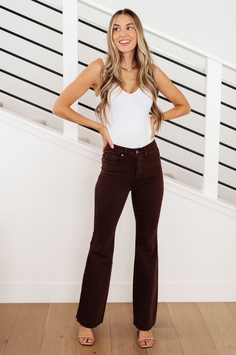 Judy Blue Sienna High Rise Control Top Flare Jeans in Espresso