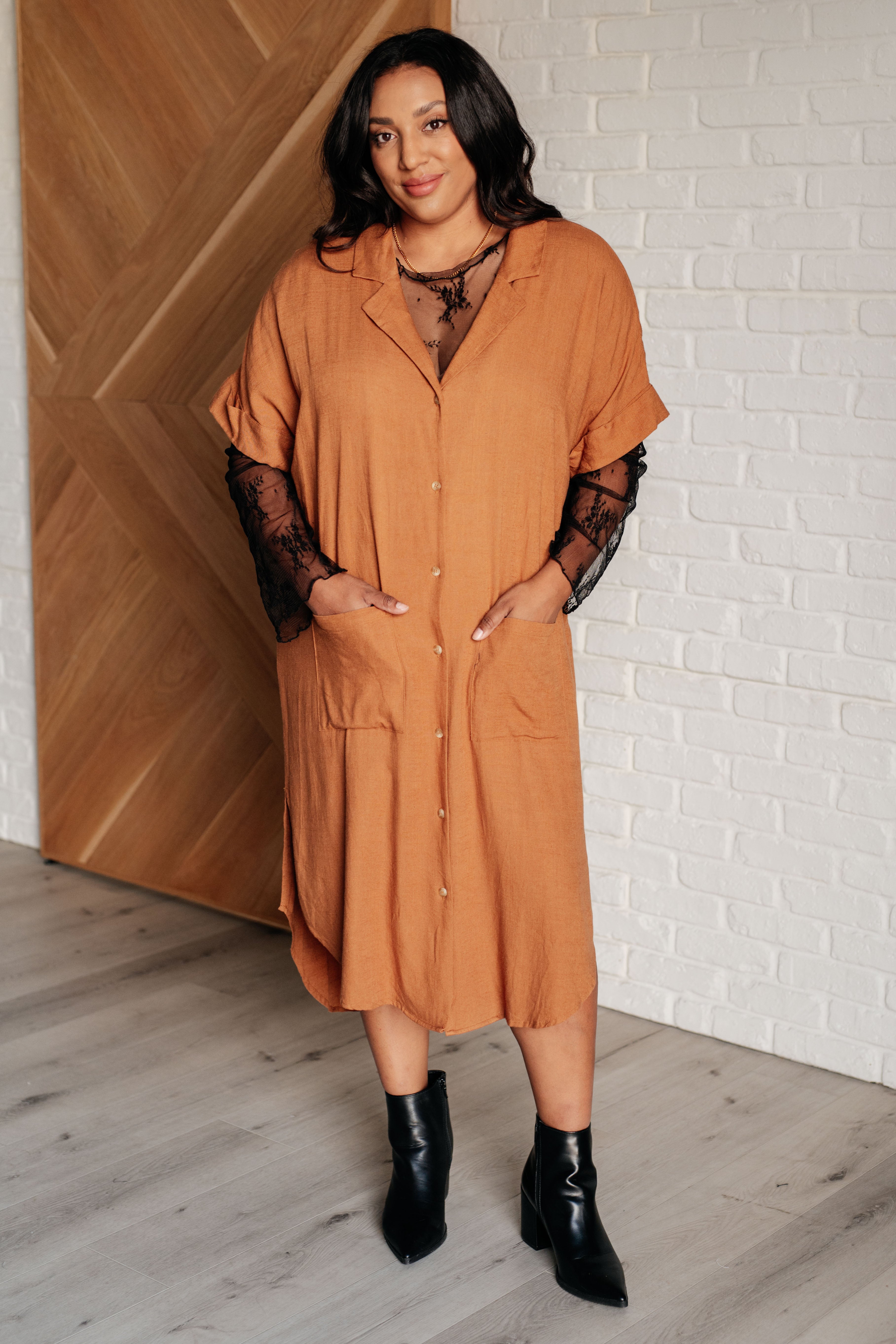 Autumn Linen Shirt Dress