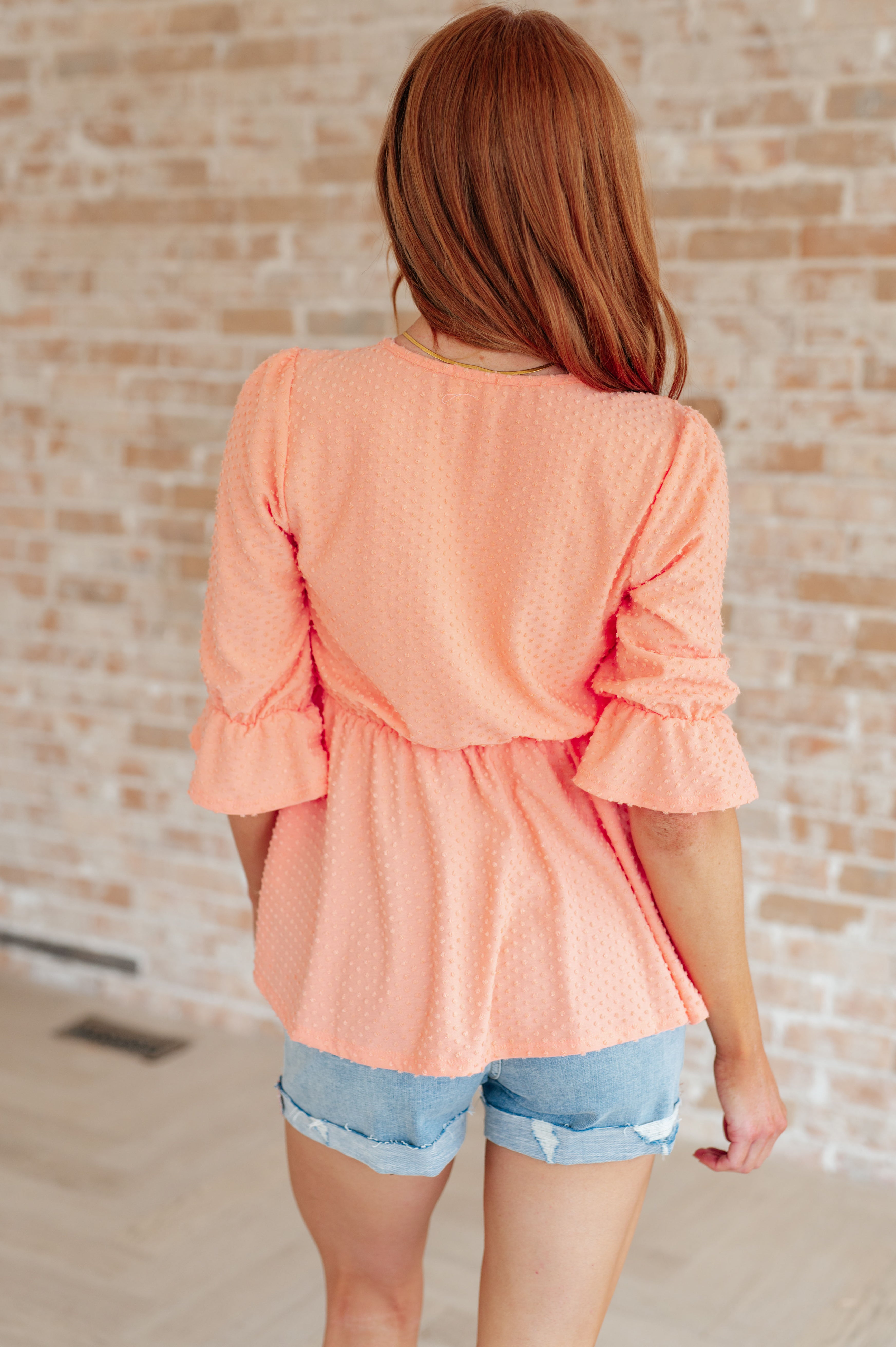 Peach Sherbet Swiss Dot Coquette Top