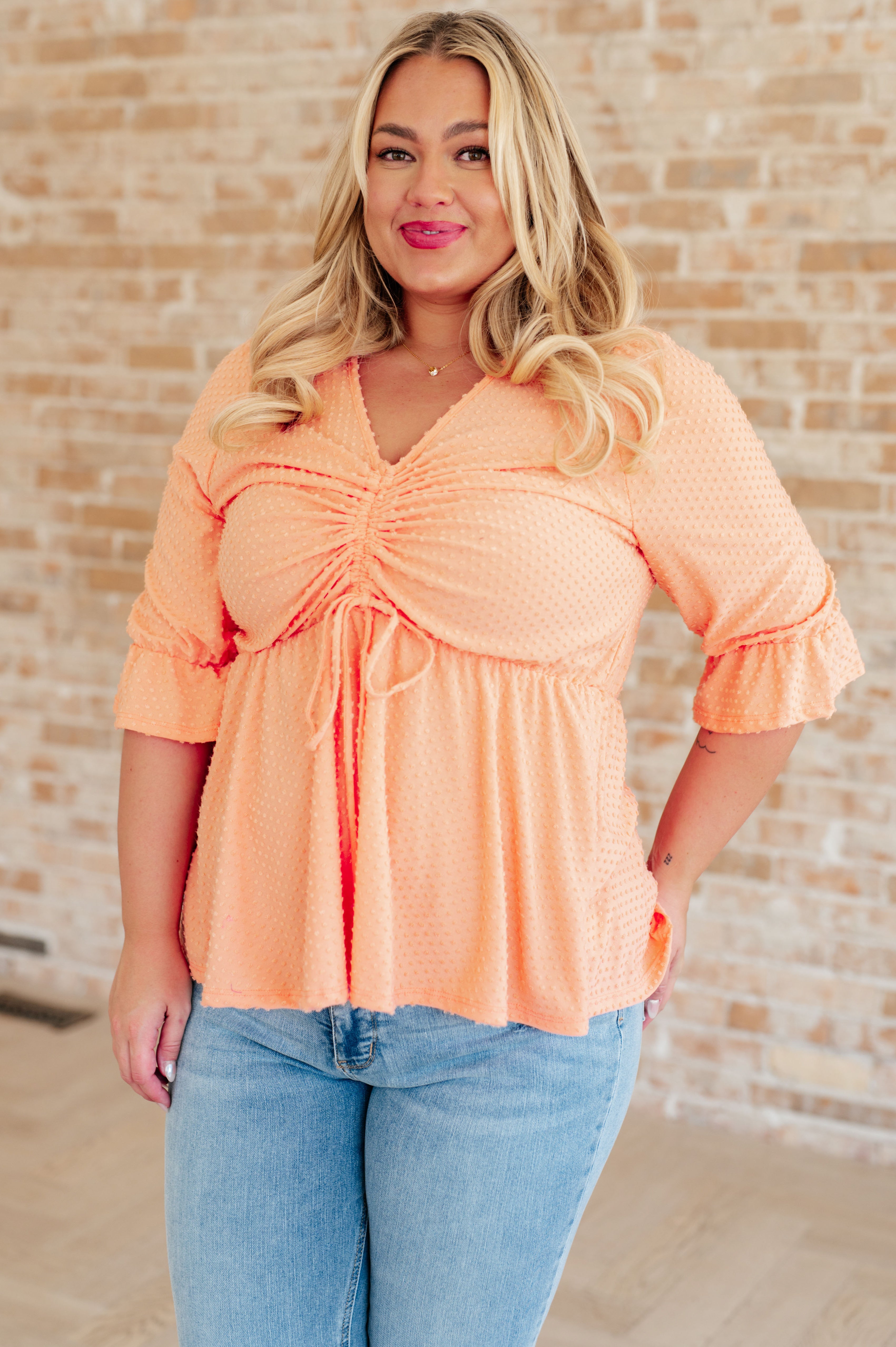 Peach Sherbet Swiss Dot Coquette Top