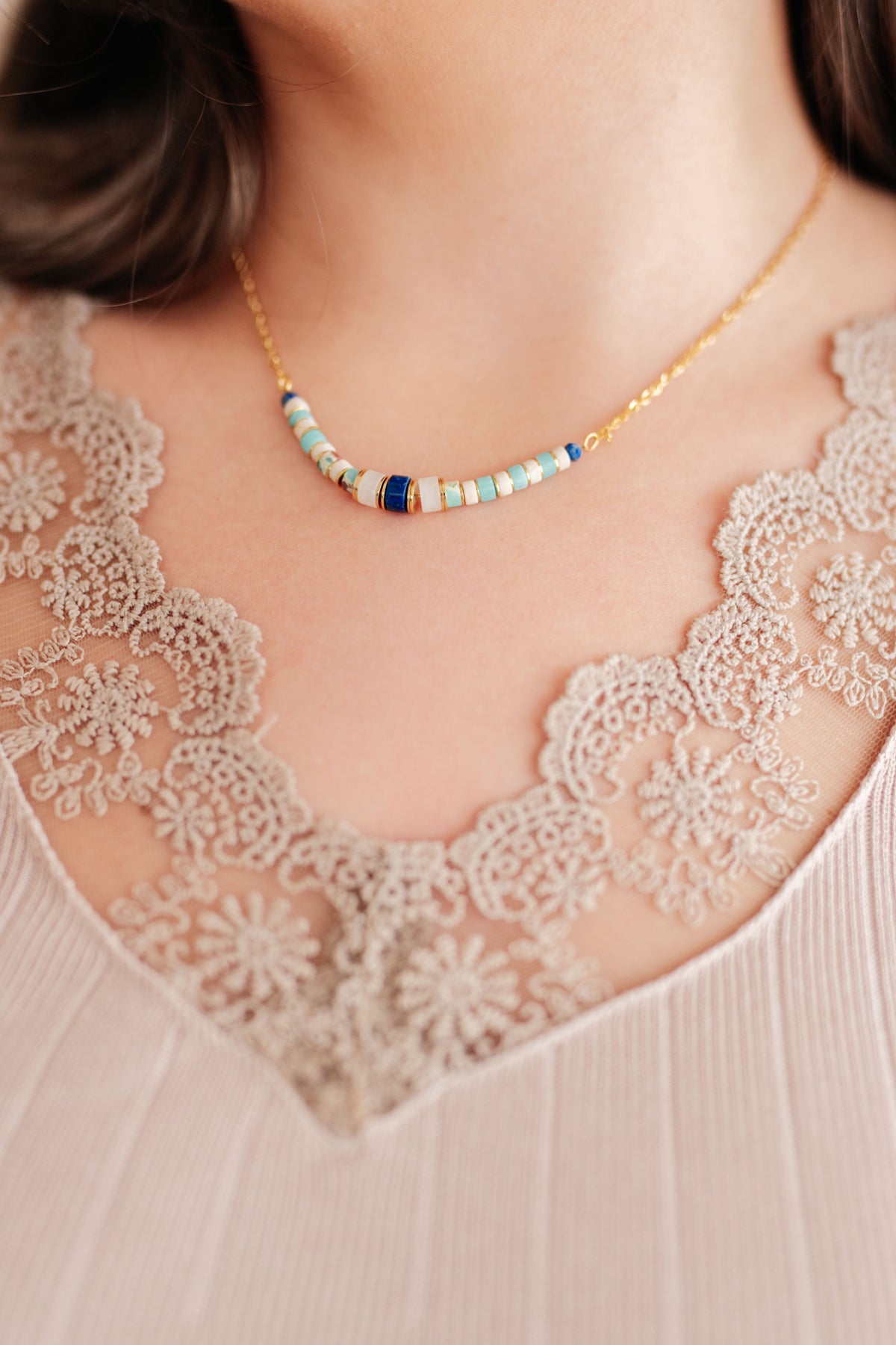 Retro Lapis Beaded Necklace