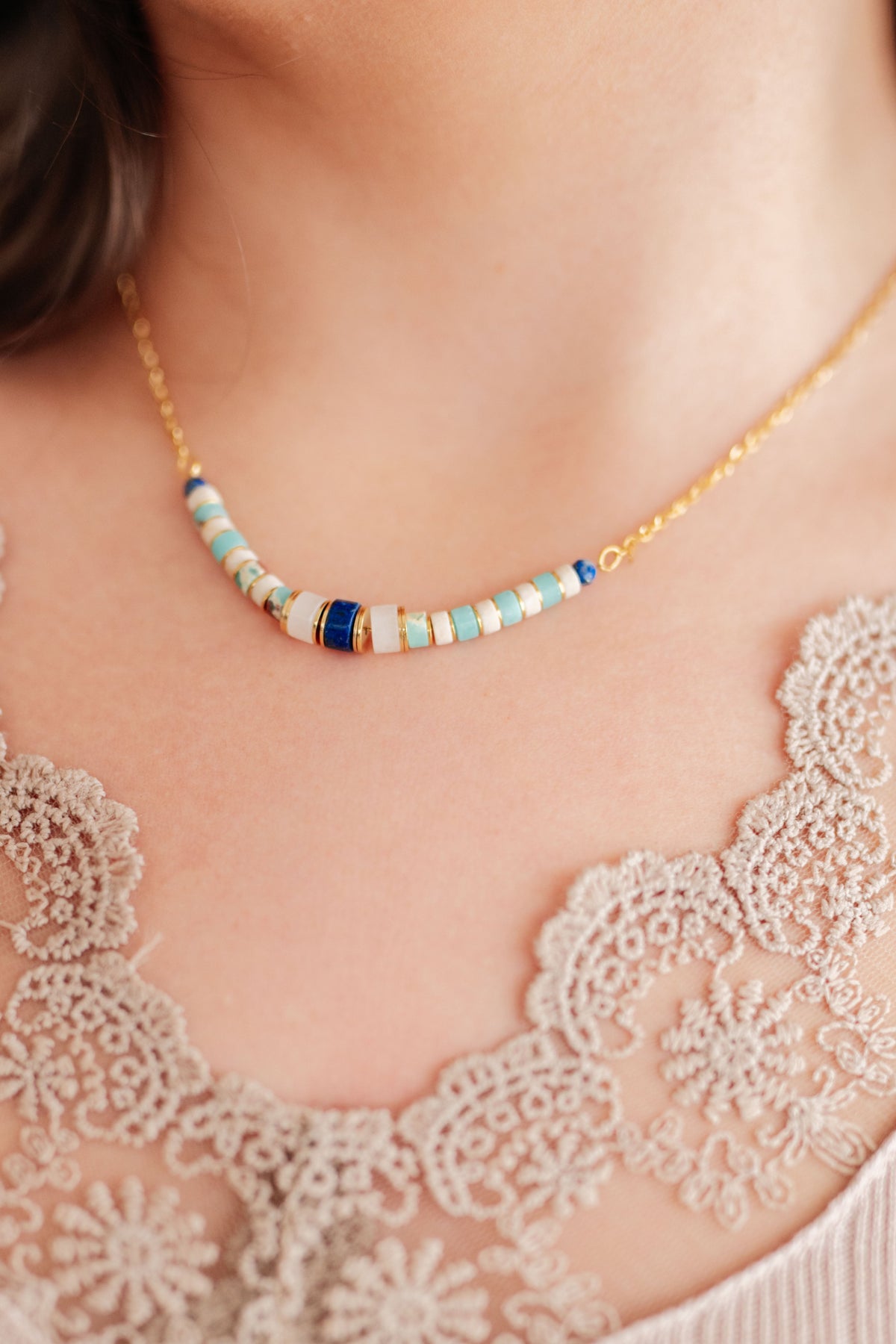Retro Lapis Beaded Necklace