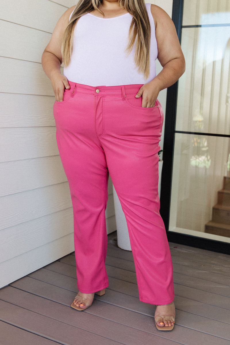 Pink Leather Pants Judy Blue Control Top PU Leather Pants in Hot Pink