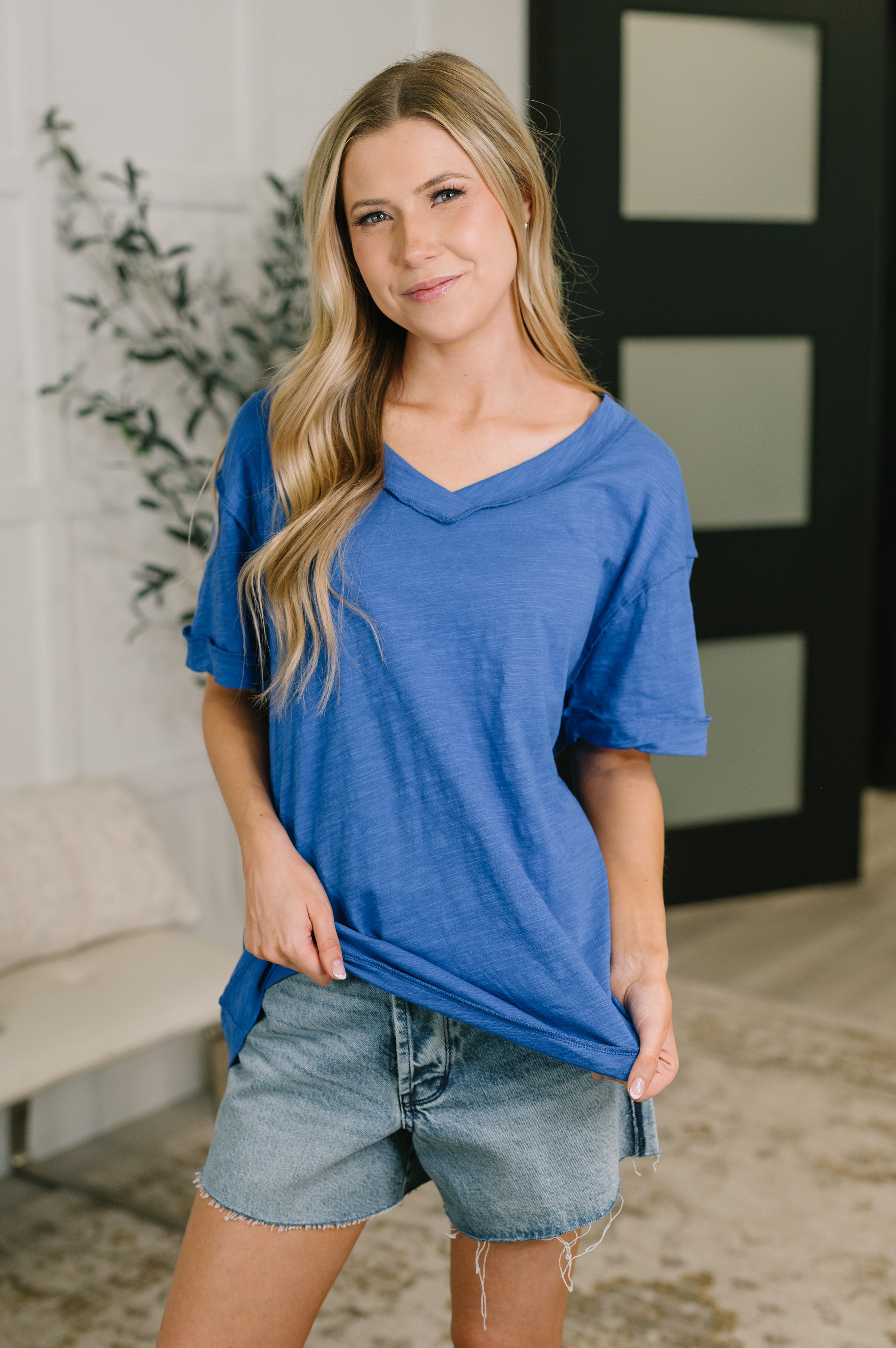 Thanks To You Relaxed Cotton Tee in Royal Blue