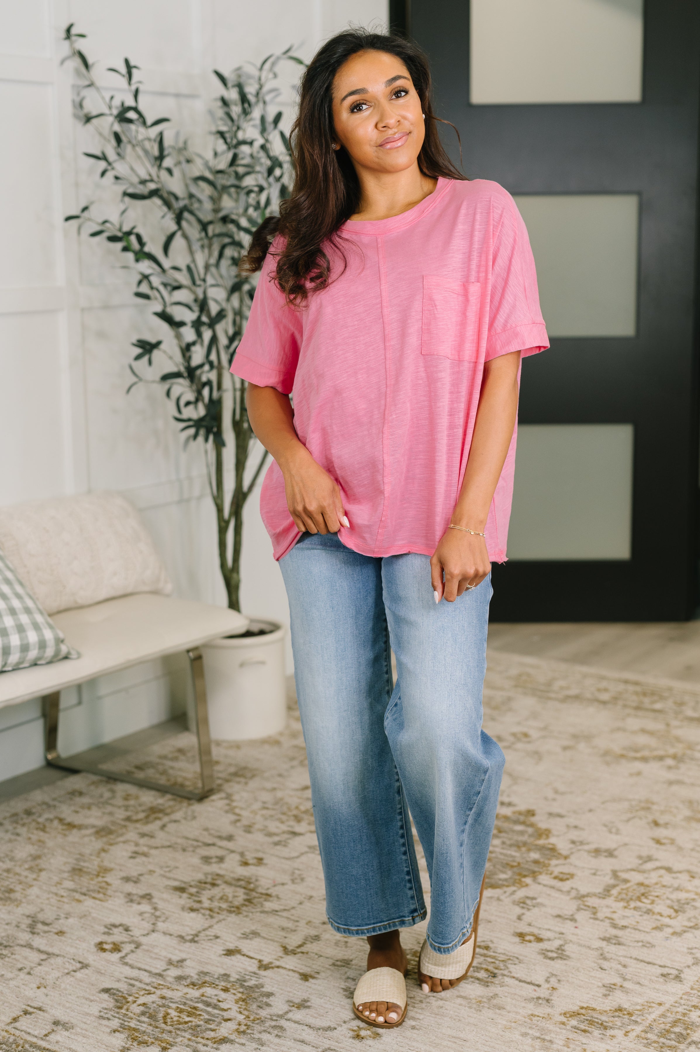 Relaxed Basic Cotton Tee in Pink