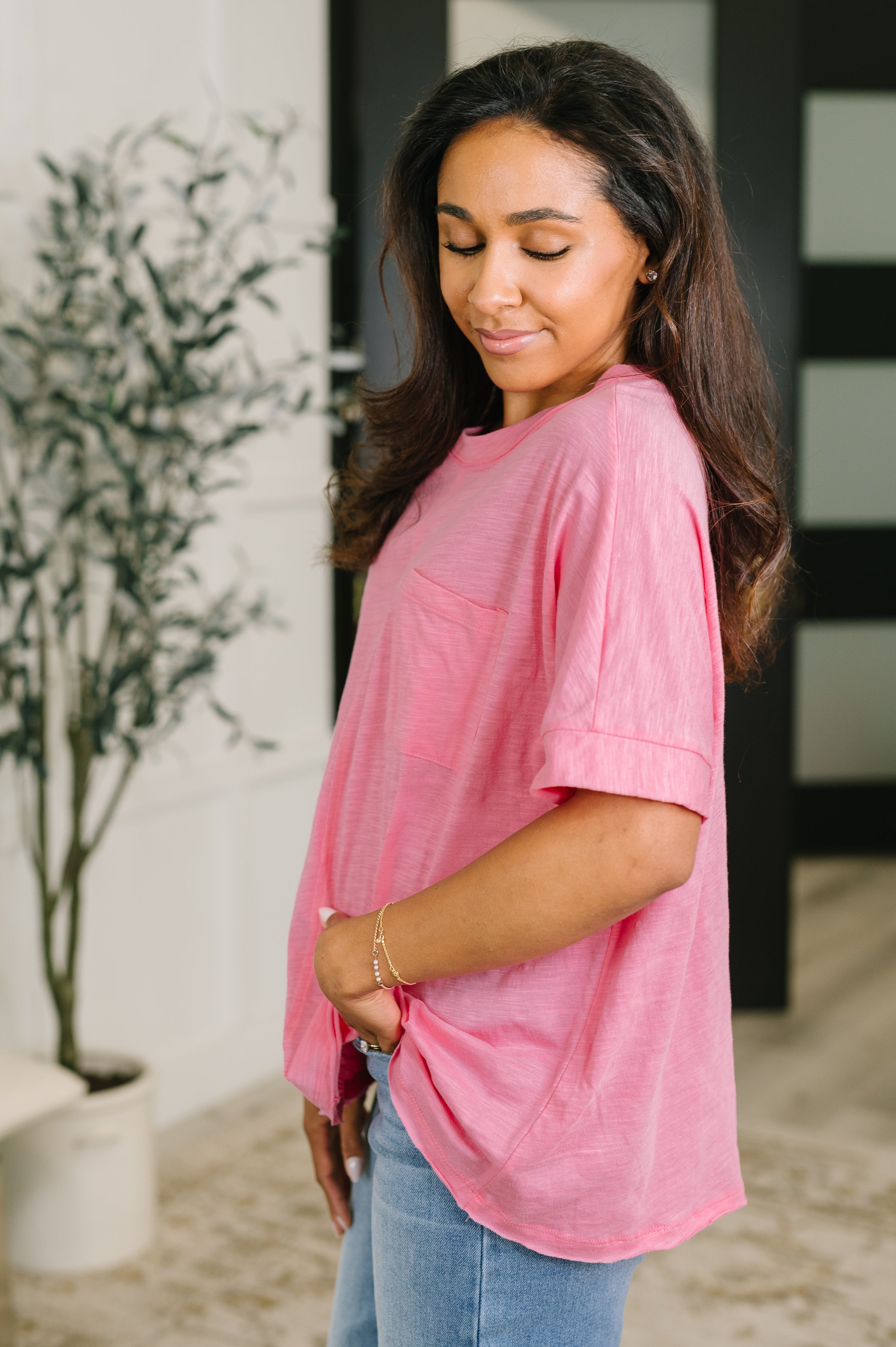Relaxed Basic Cotton Tee in Pink