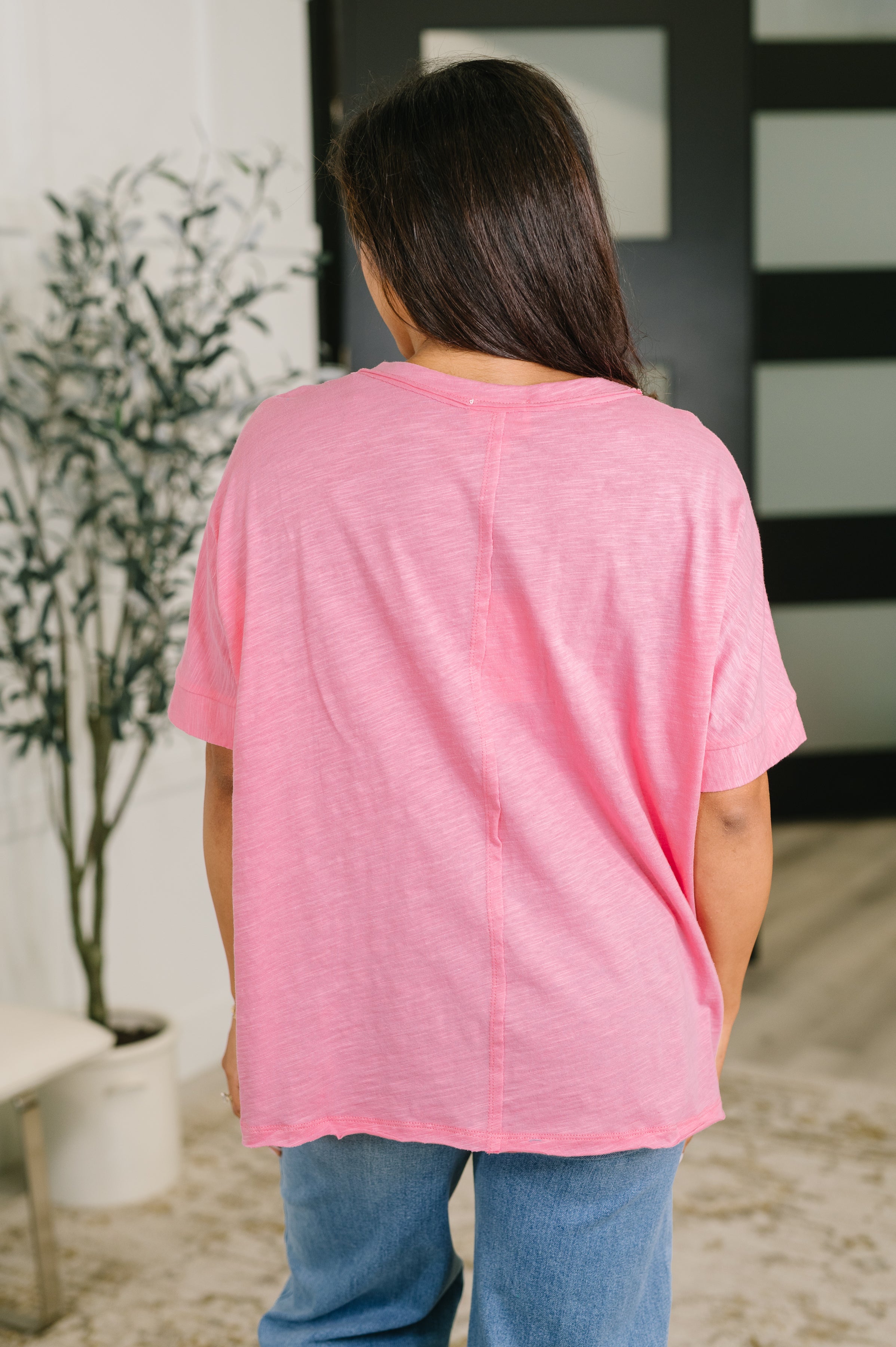 Relaxed Basic Cotton Tee in Pink