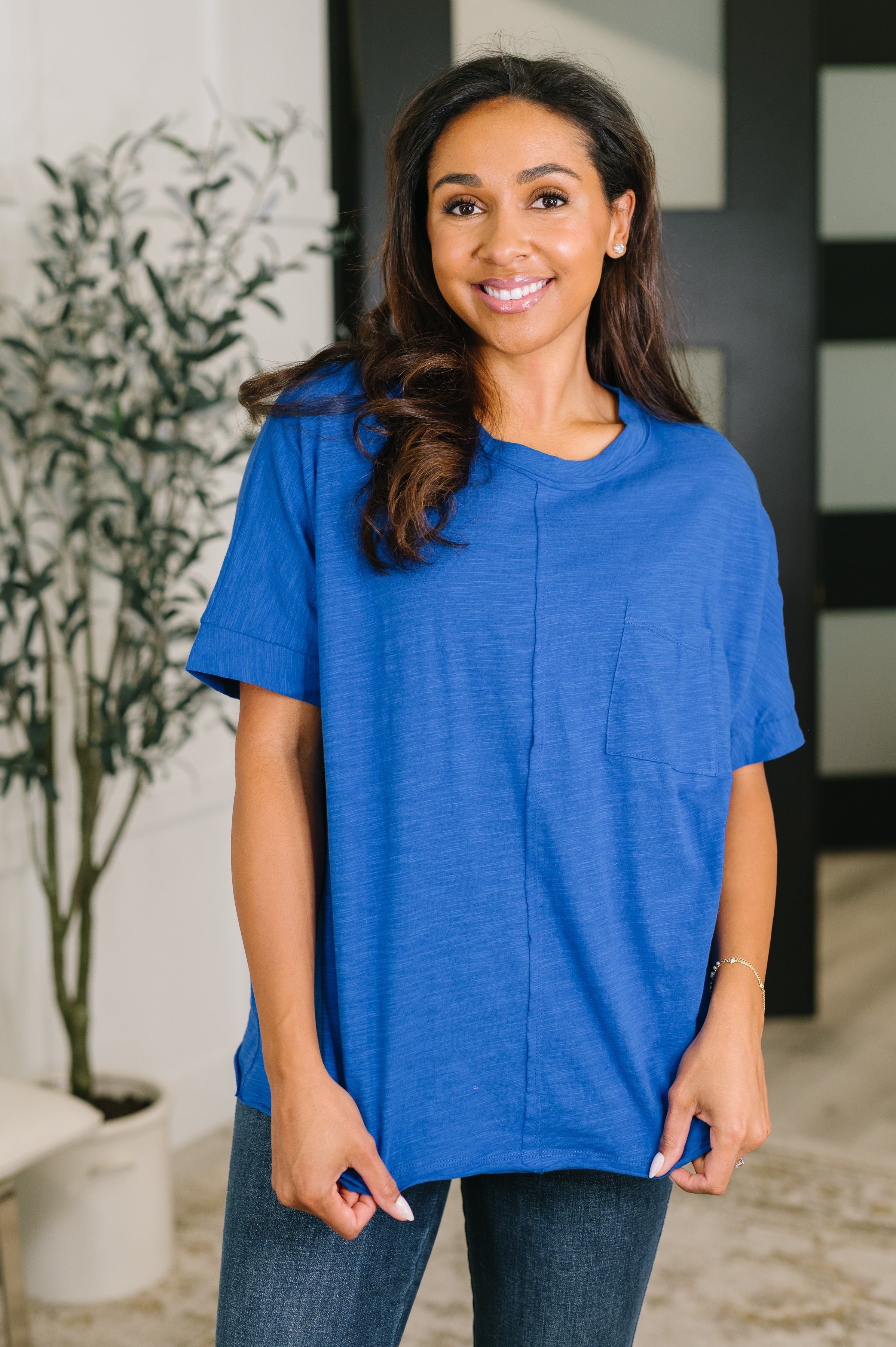 Relaxed Basic Cotton Tee in Royal Blue