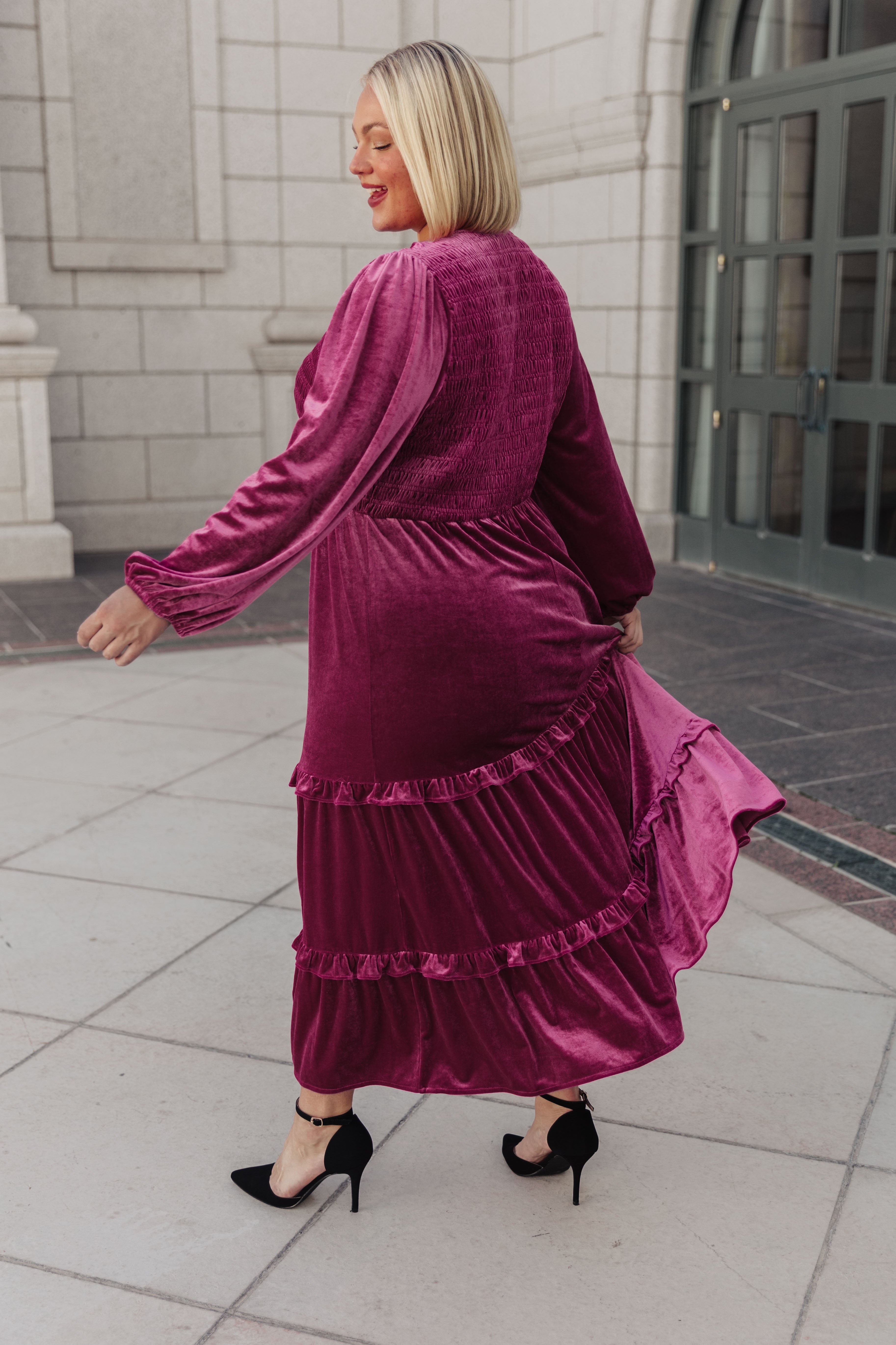 Velvet Maxi Dress In Berry