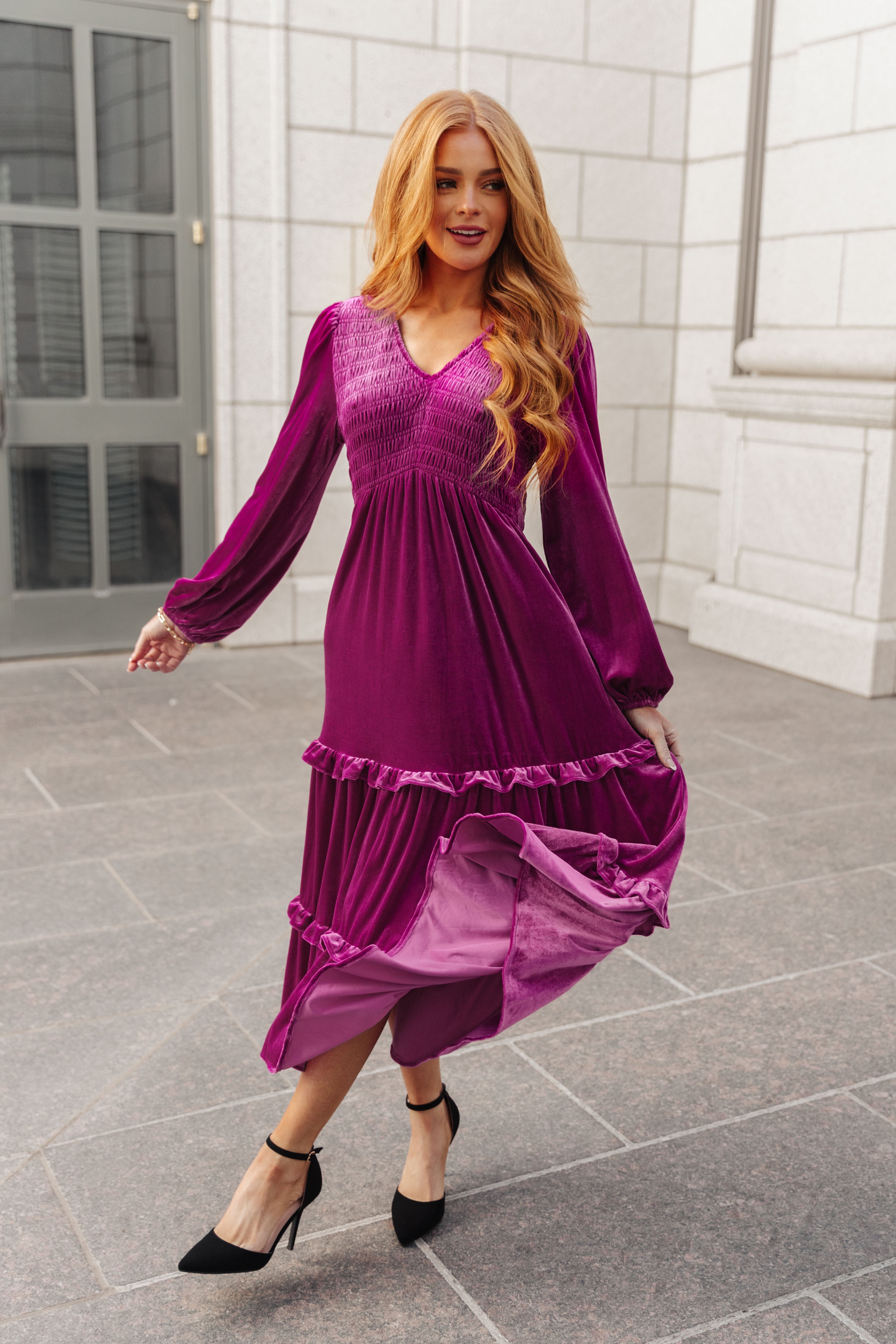 Velvet Maxi Dress In Berry