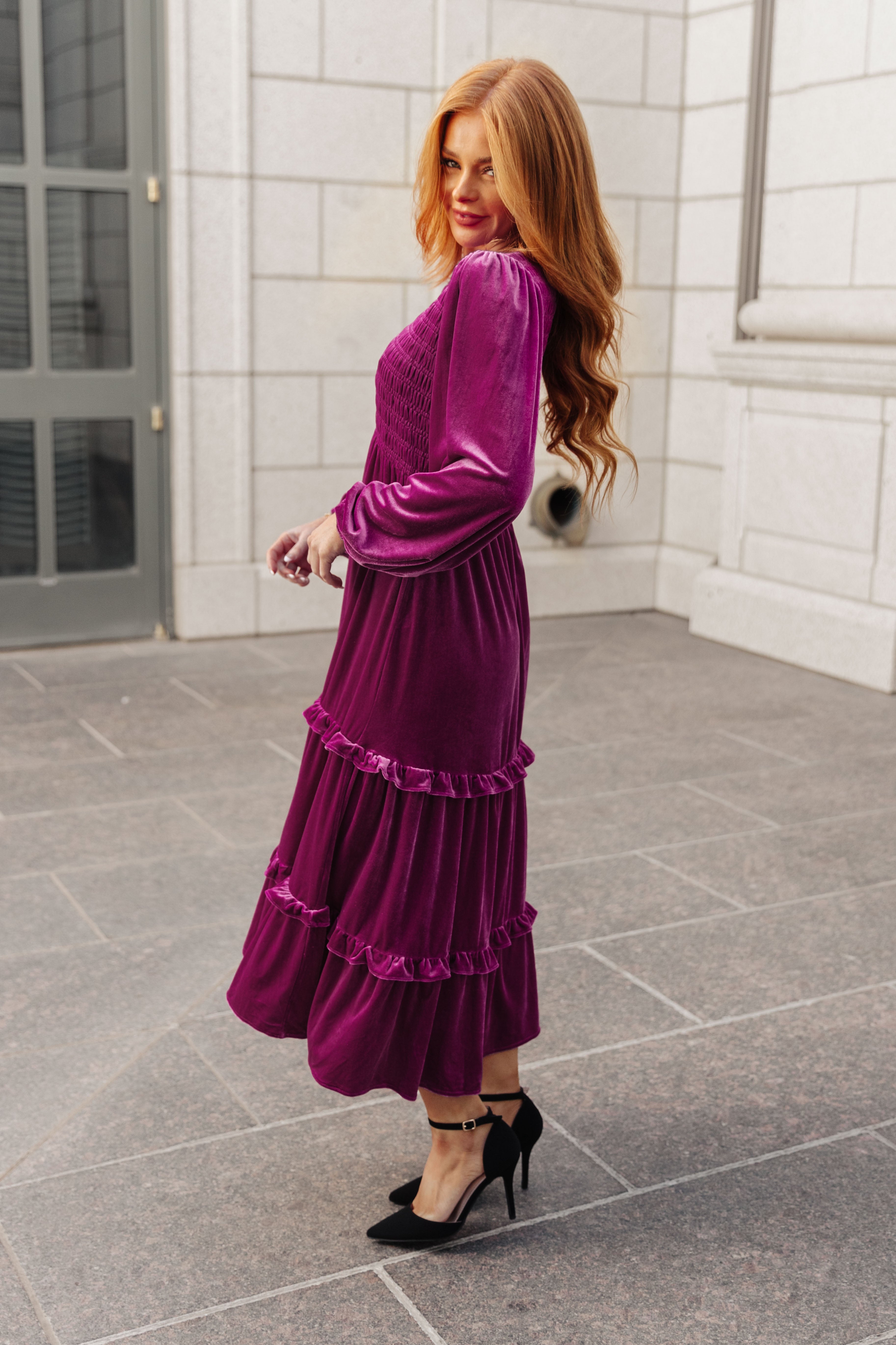 Velvet Maxi Dress In Berry