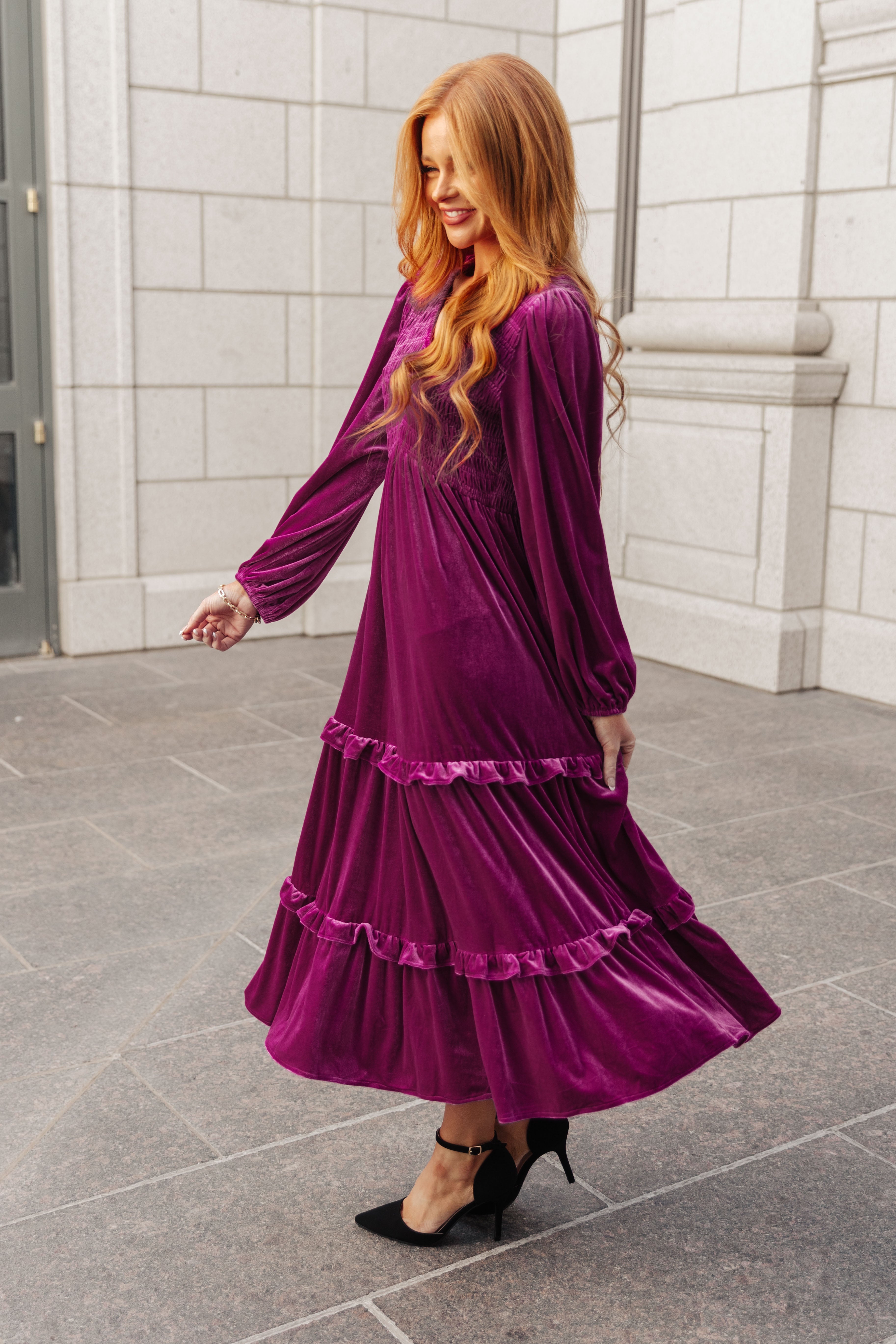 Velvet Maxi Dress In Berry