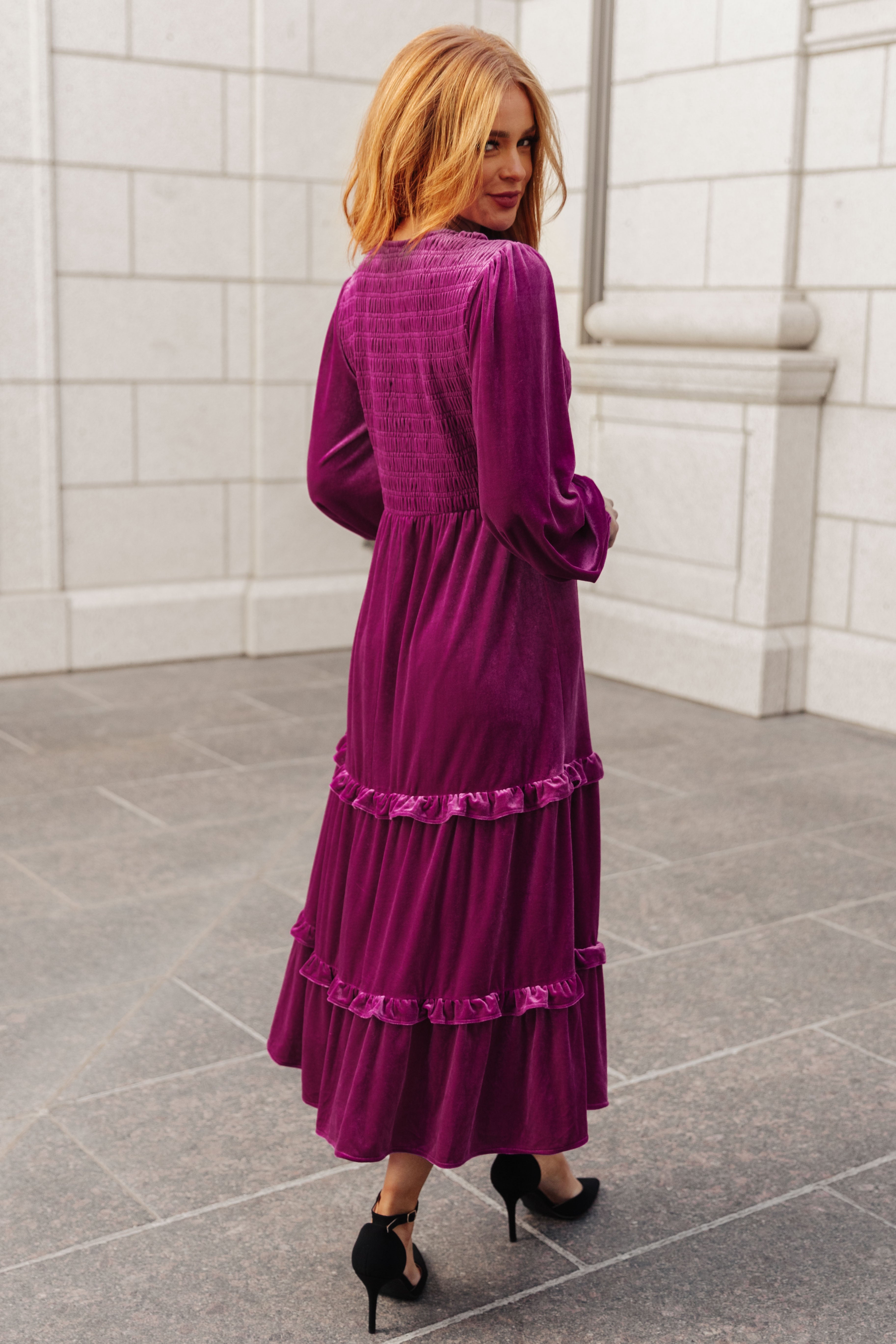 Velvet Maxi Dress In Berry