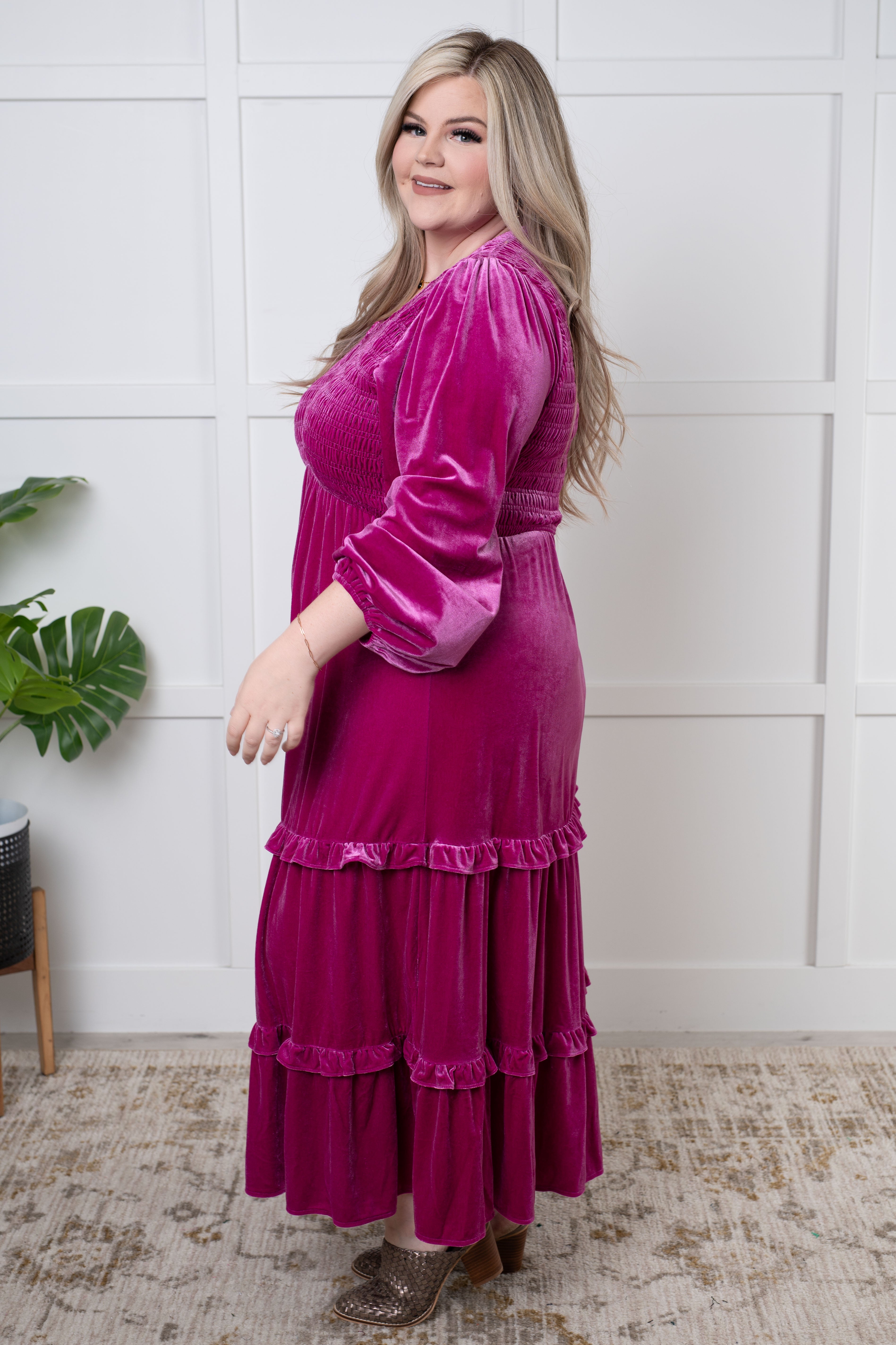 Velvet Maxi Dress In Berry