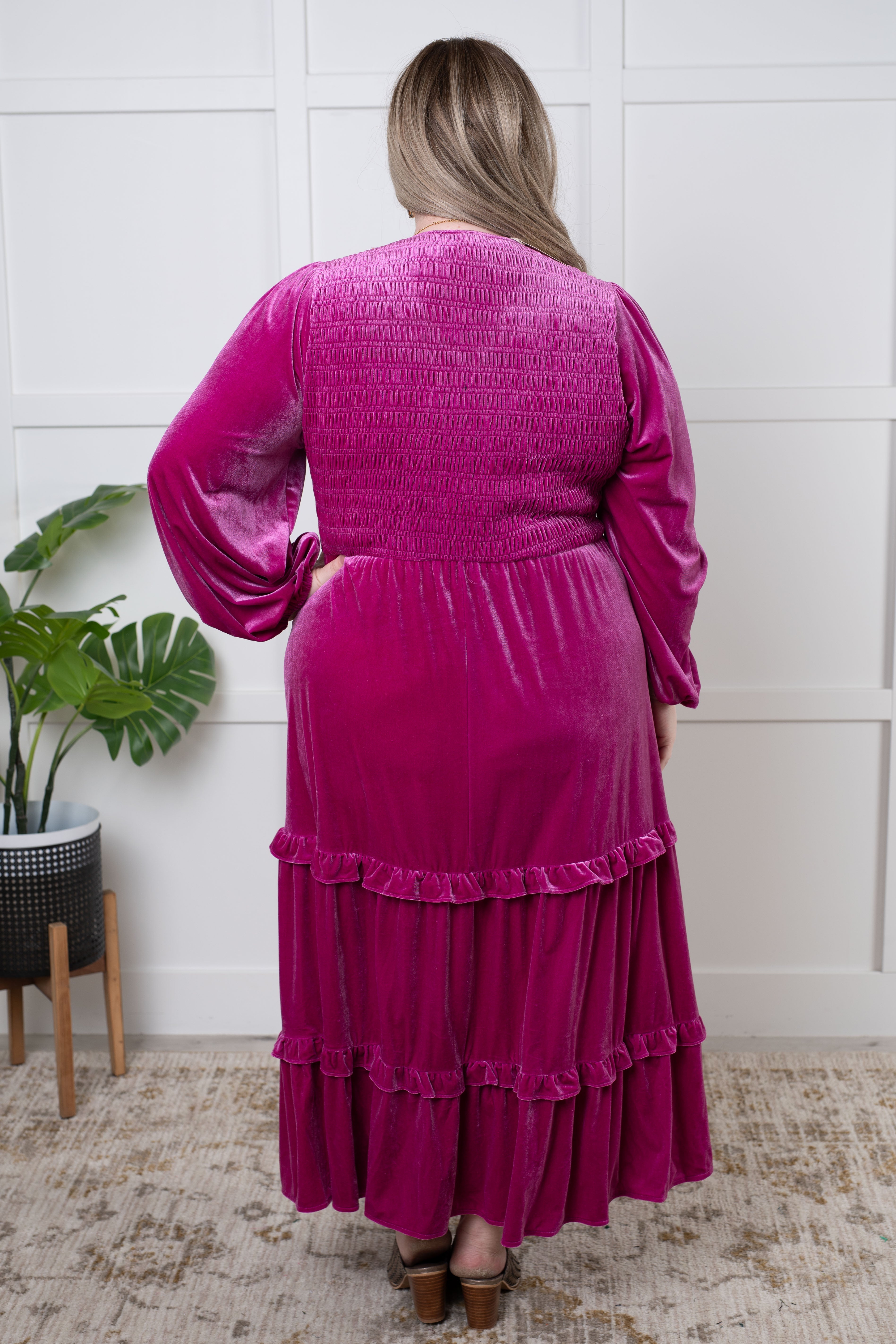 Velvet Maxi Dress In Berry