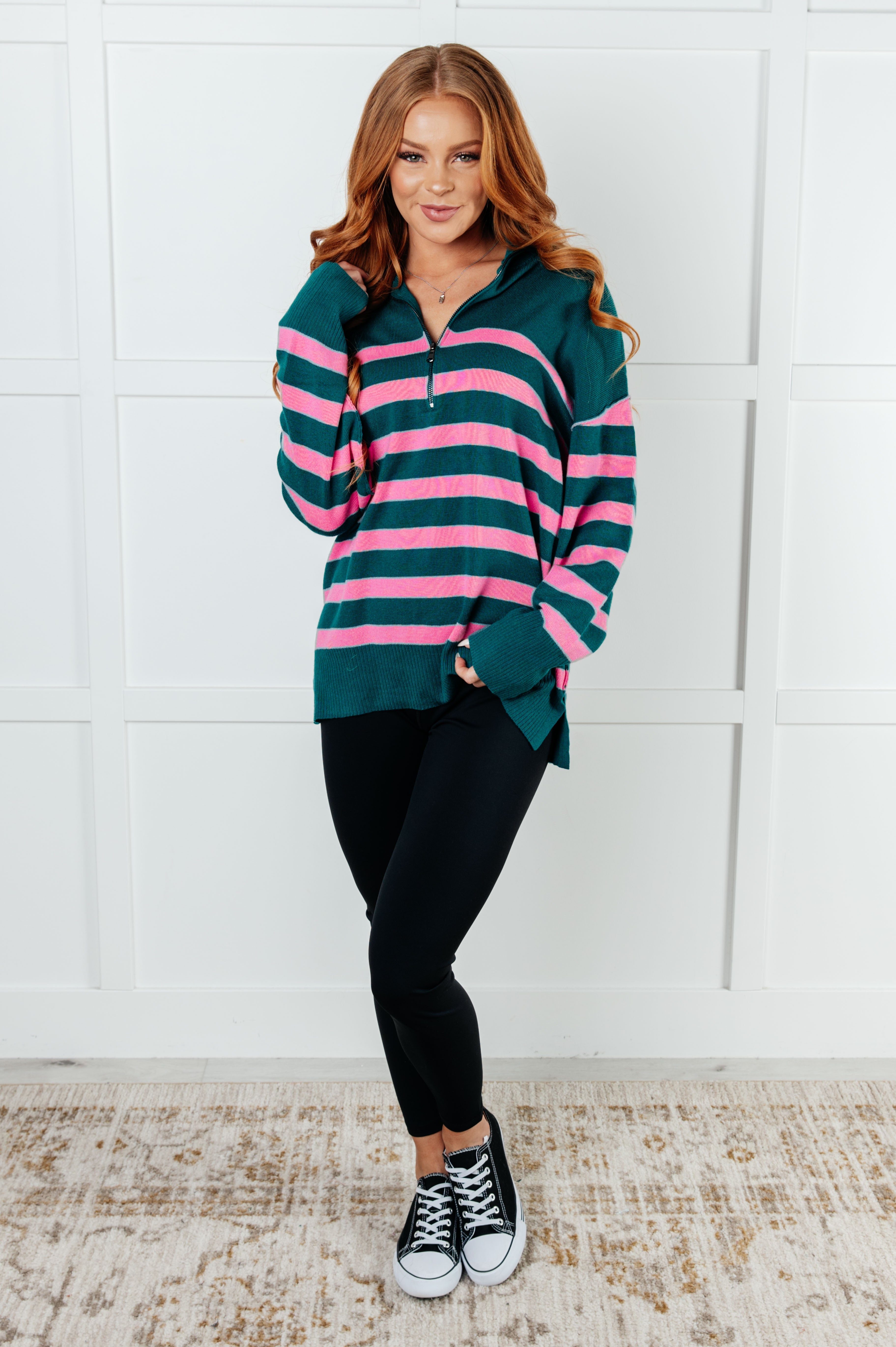 Adore You Sweater in Green and Pink