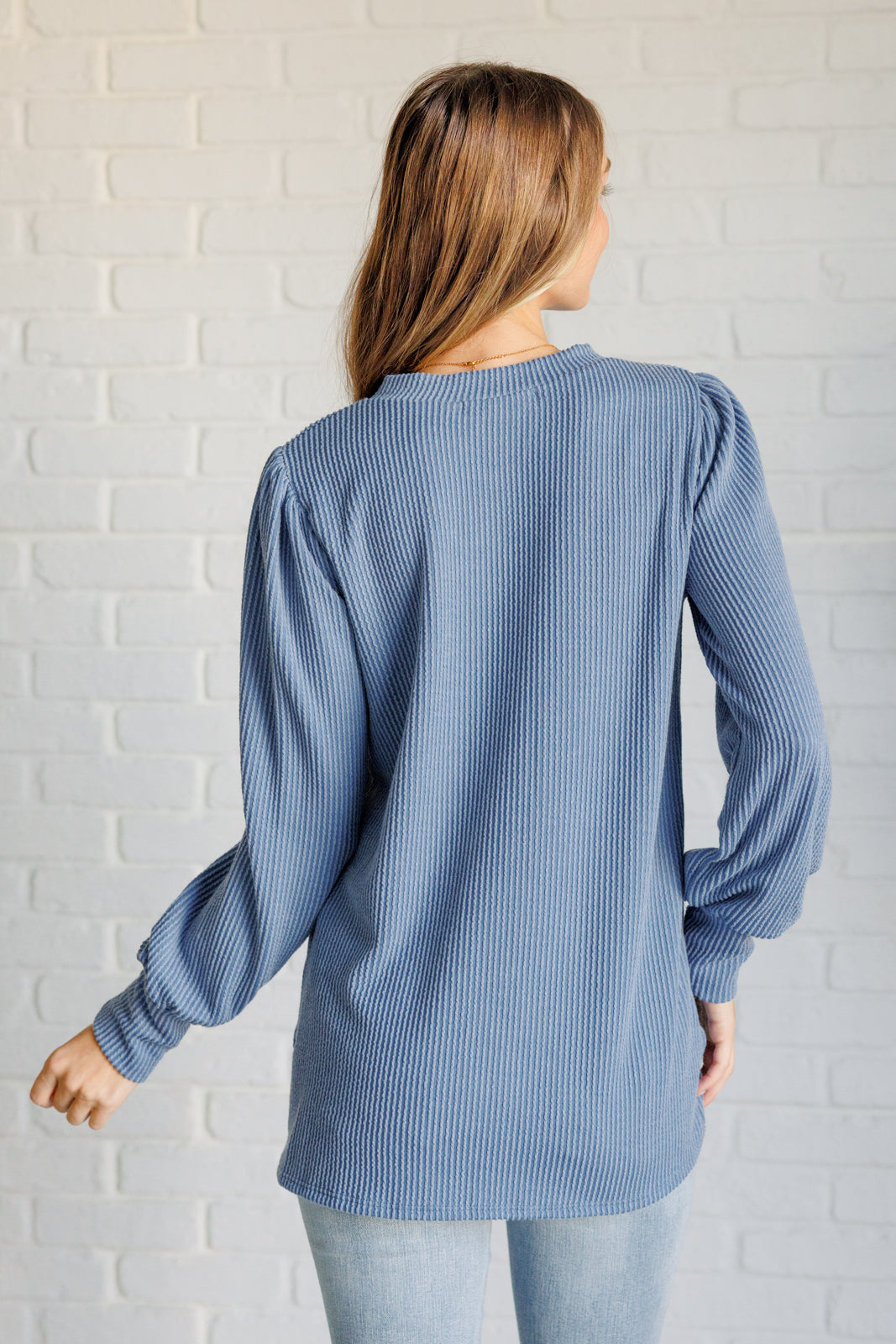 Mineral Wash Ribbed Knit Top in French Blue