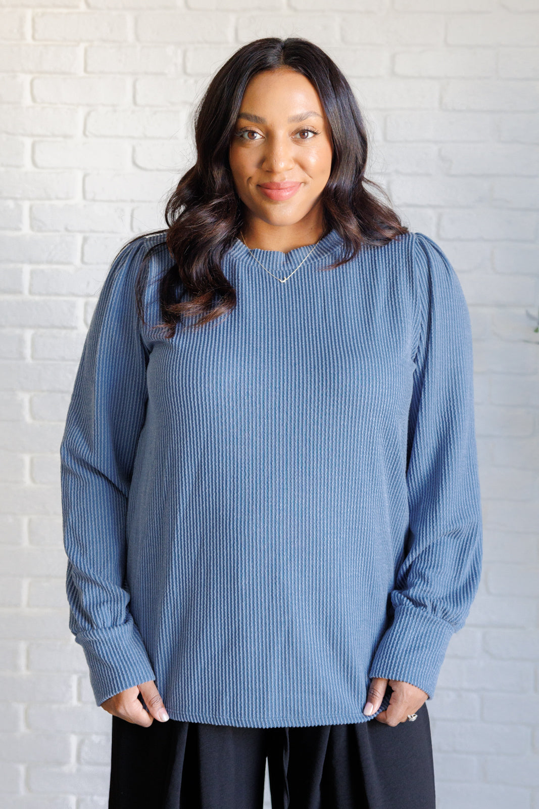 Mineral Wash Ribbed Knit Top in French Blue